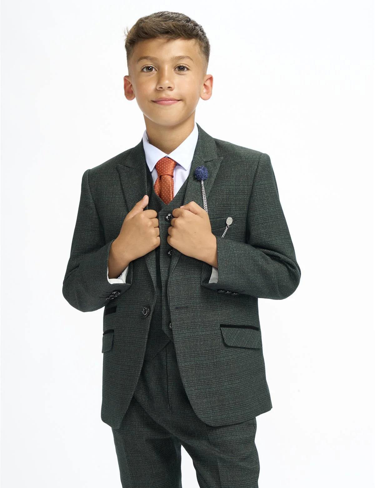 CARIDI OLIVE THREE PIECE BOYS SUIT
