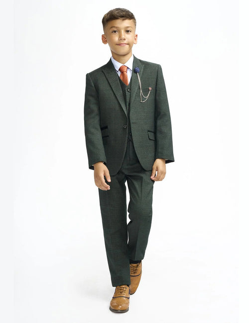 CARIDI OLIVE THREE PIECE BOYS SUIT
