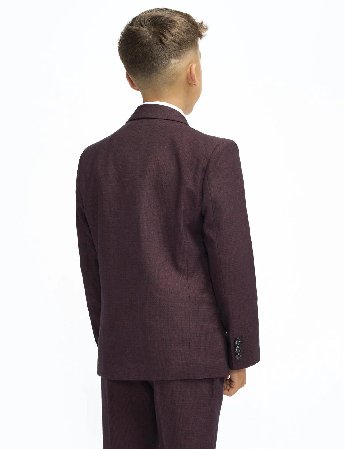 CARIDI – BOYS 3 PIECE SUIT IN MAROON CHECK