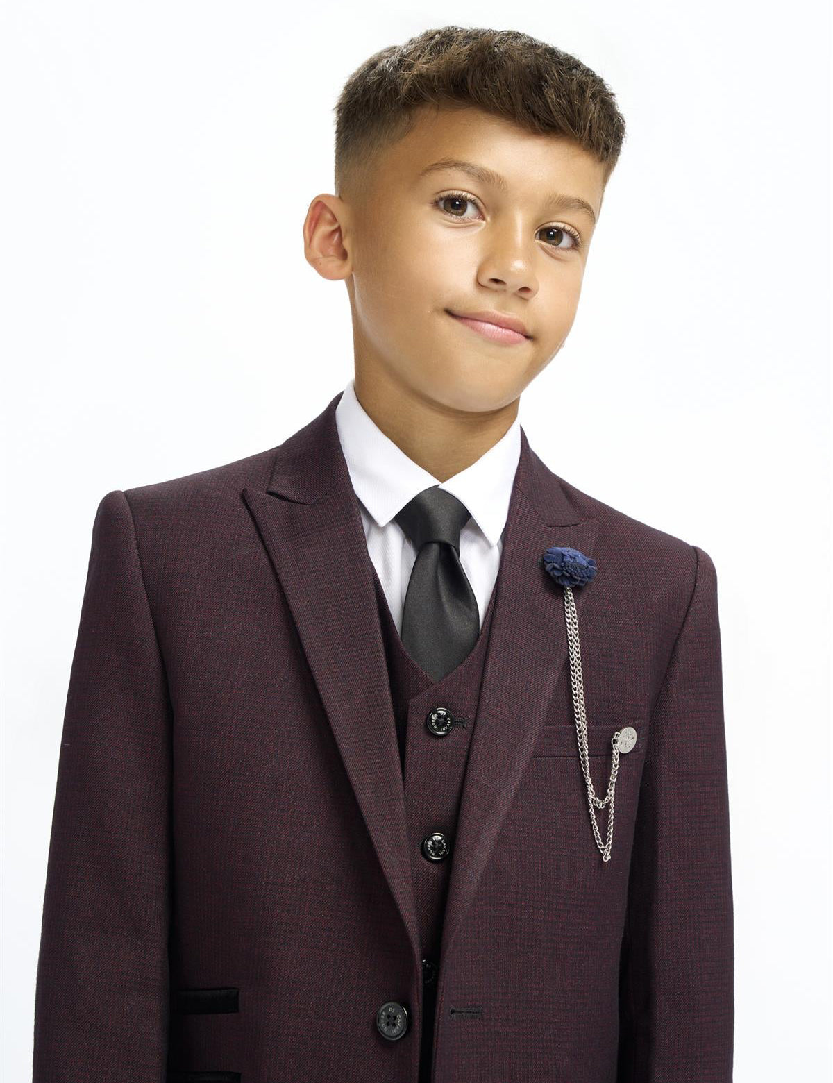 CARIDI – BOYS 3 PIECE SUIT IN MAROON CHECK