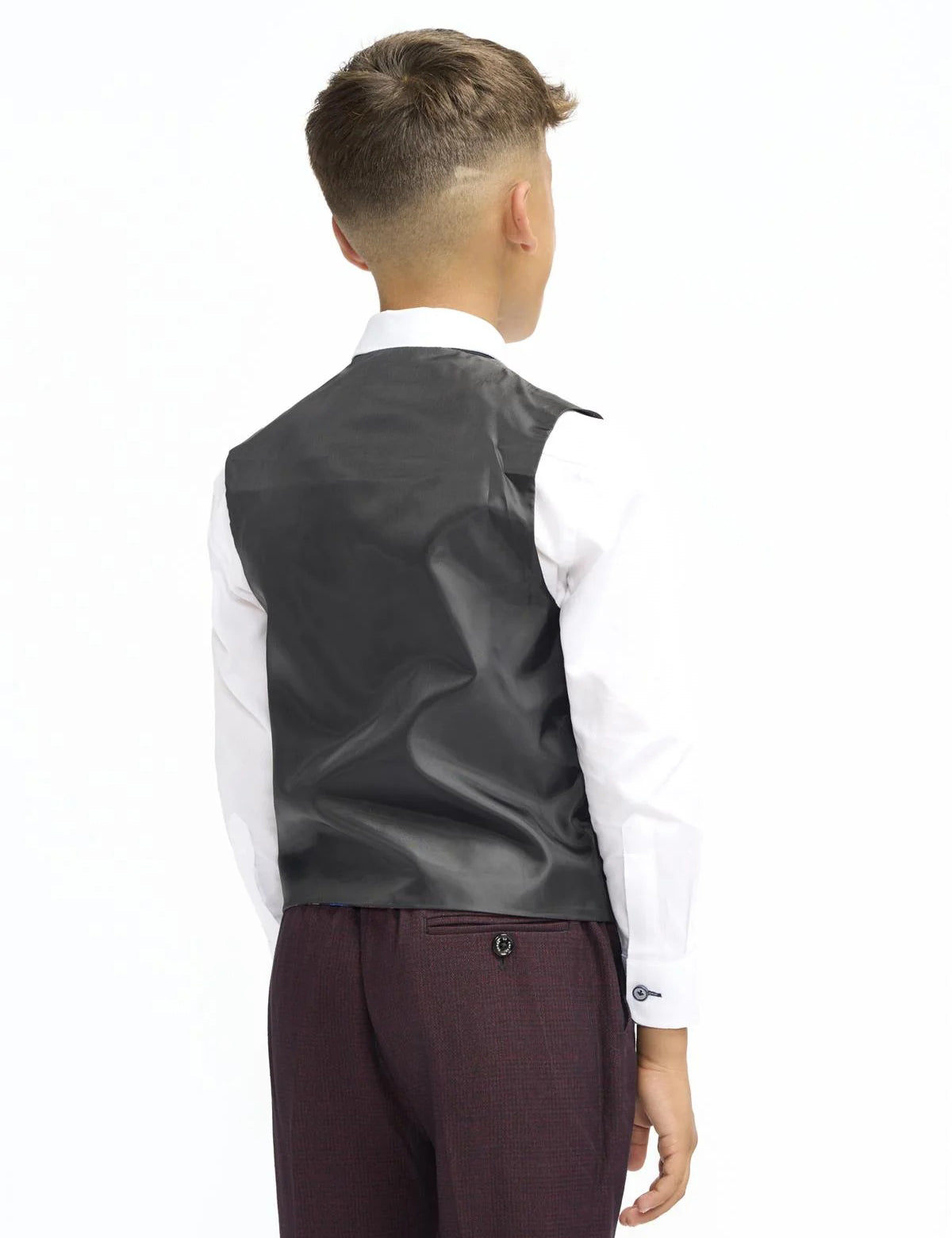 CARIDI – BOYS 3 PIECE SUIT IN MAROON CHECK