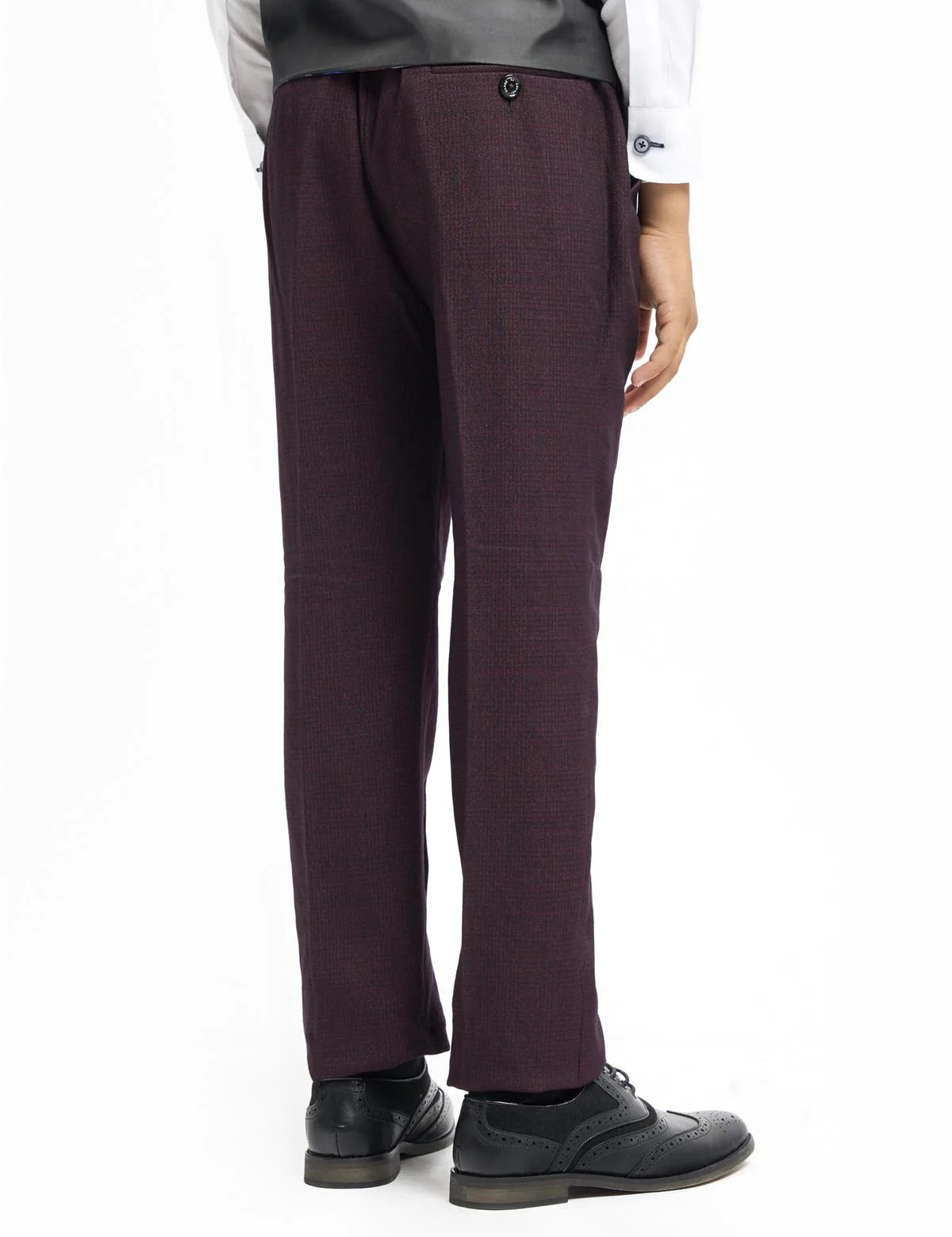 CARIDI – BOYS 3 PIECE SUIT IN MAROON CHECK