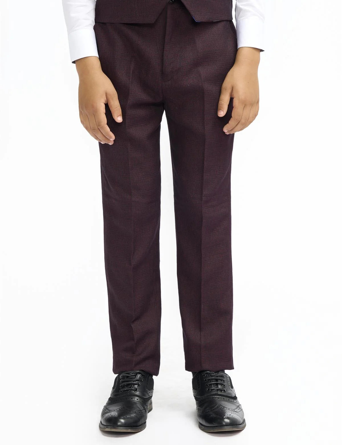 CARIDI – BOYS 3 PIECE SUIT IN MAROON CHECK