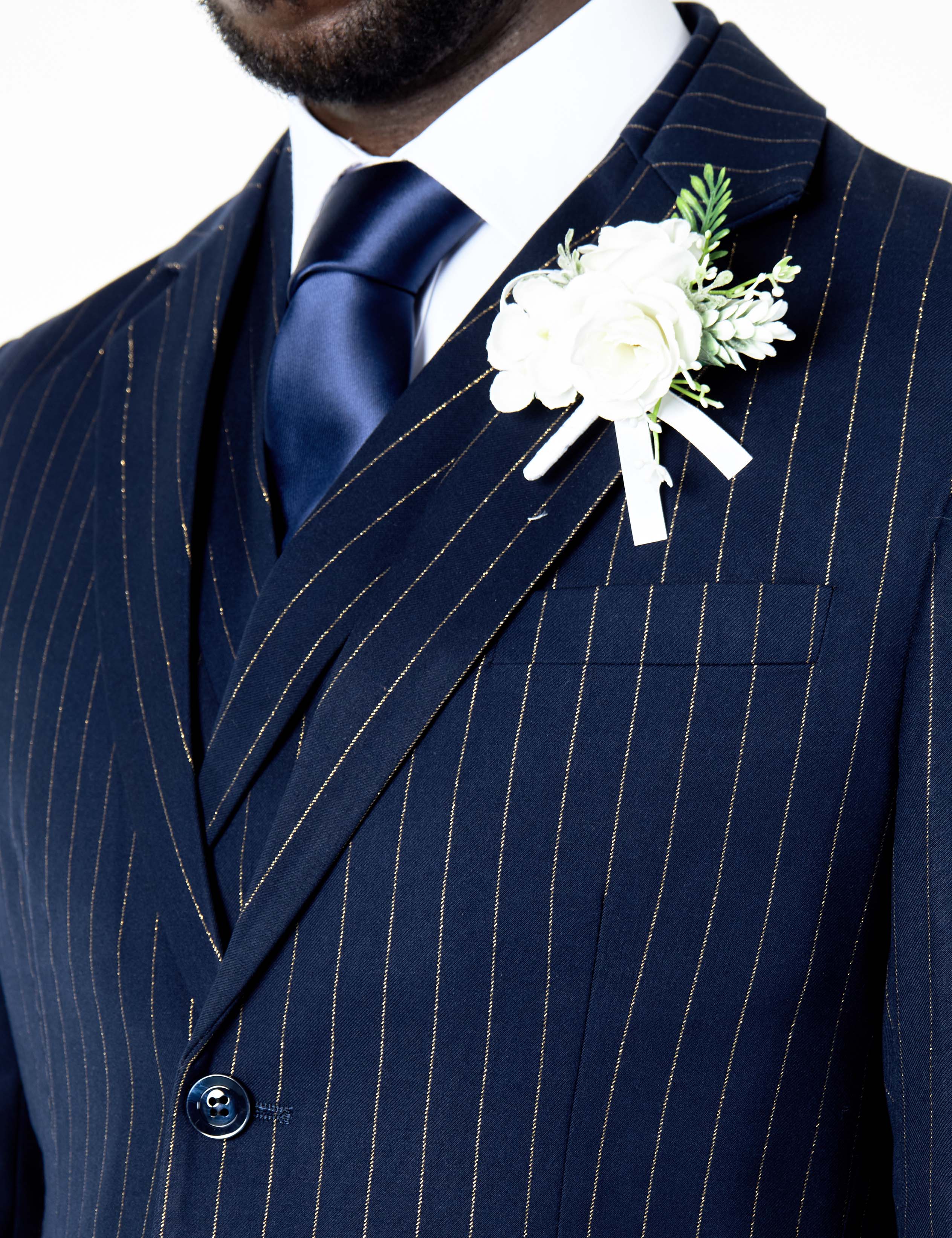 NEIL - NAVY DOUBLE BREASTED GOLD PINSTRIPE JACKET
