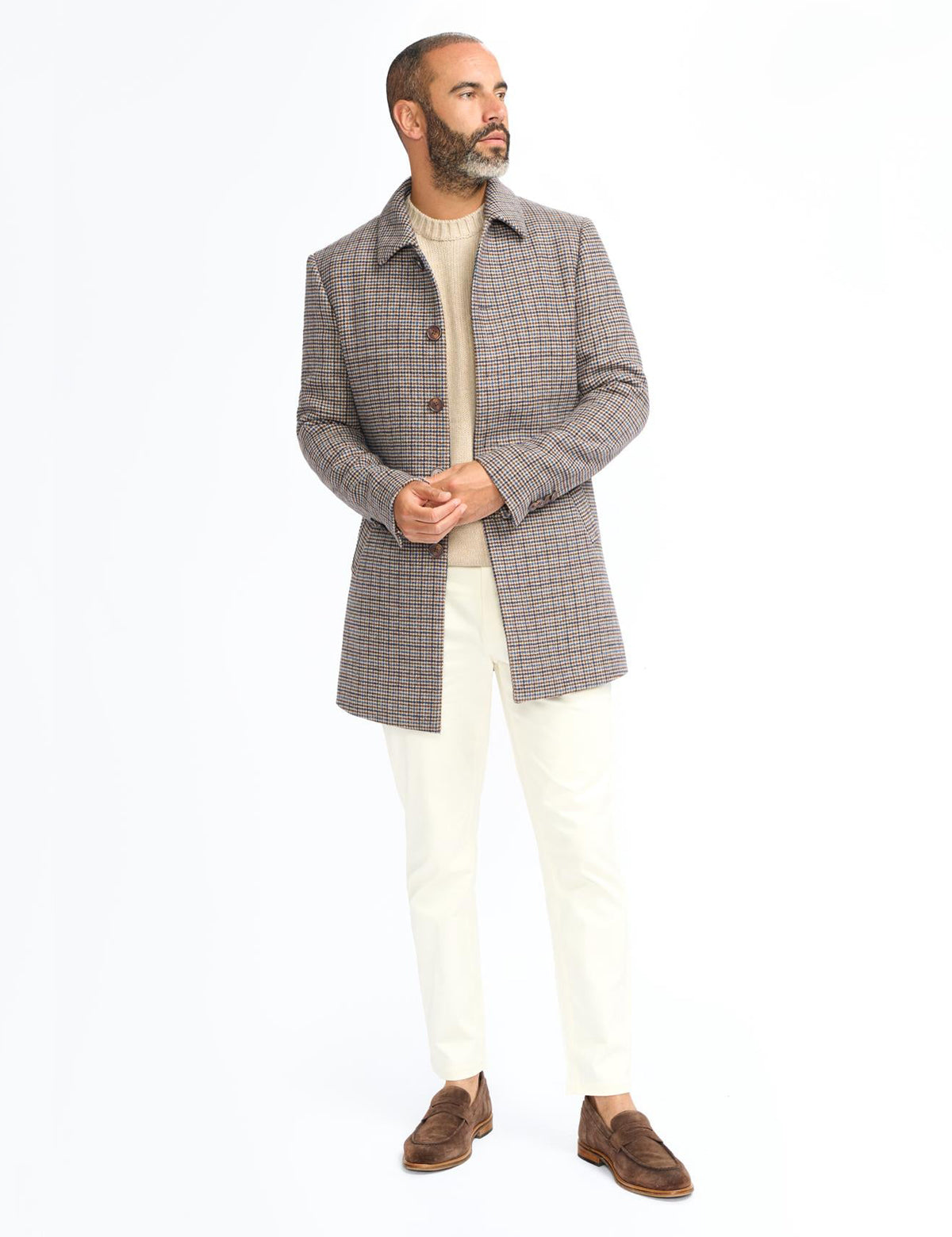 EDDIE – TAN HOUNDSTOTTH CHECK OVERCOAT