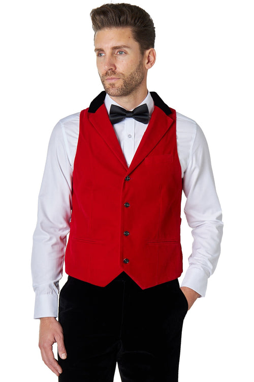 JES Red Velvet Collar Waistcoat