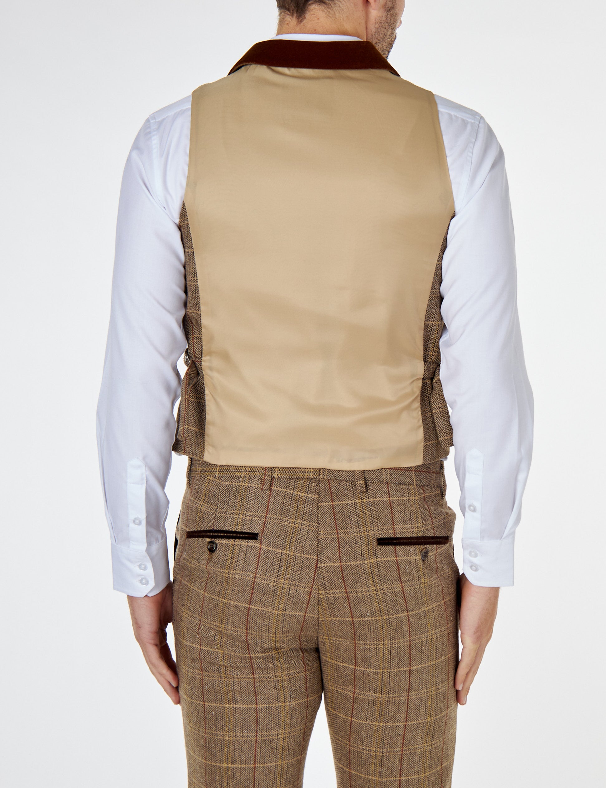 CARLO Tan Brown Tweed Check Waistcoat