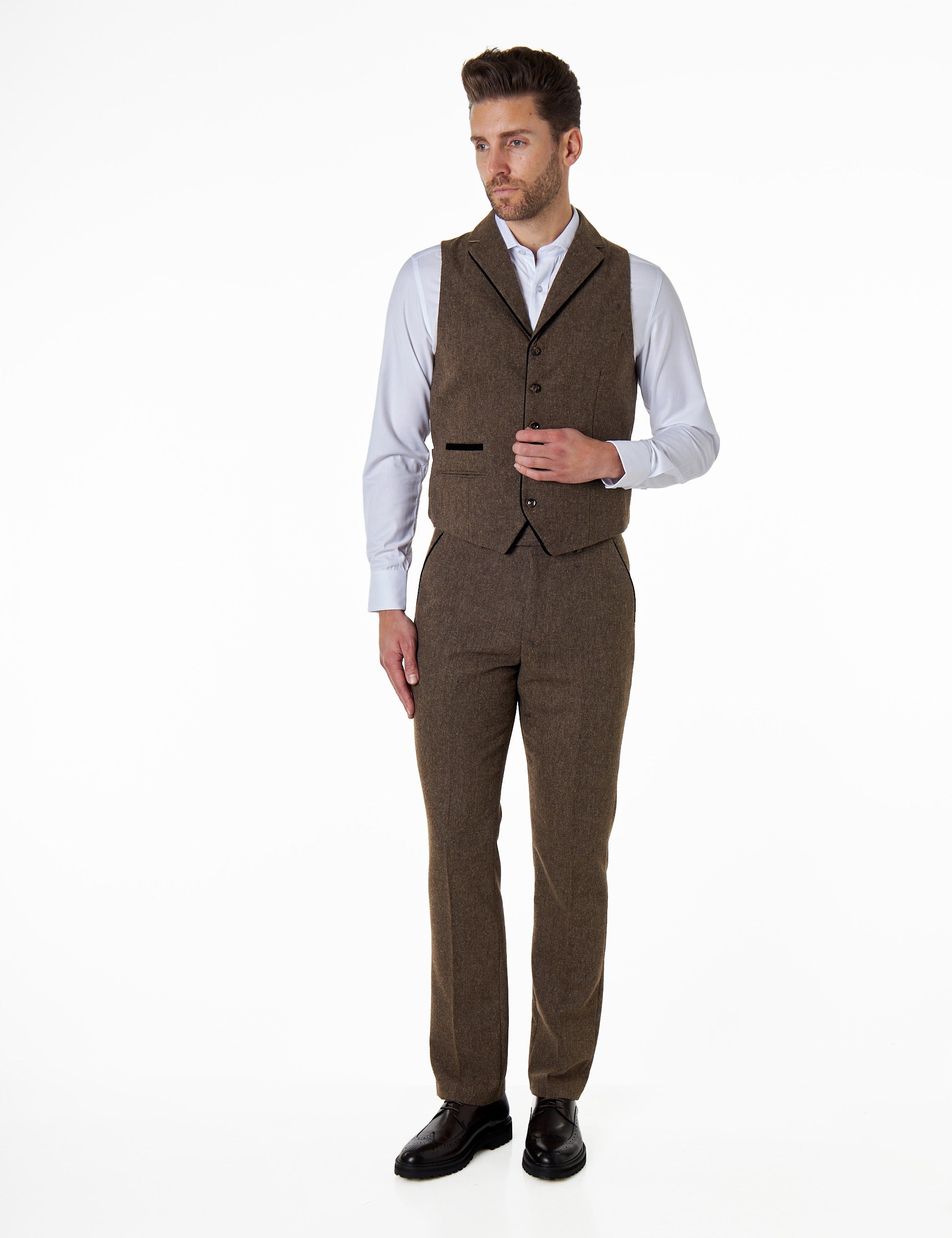 Dane Tan Tweed Collar Waistcoat