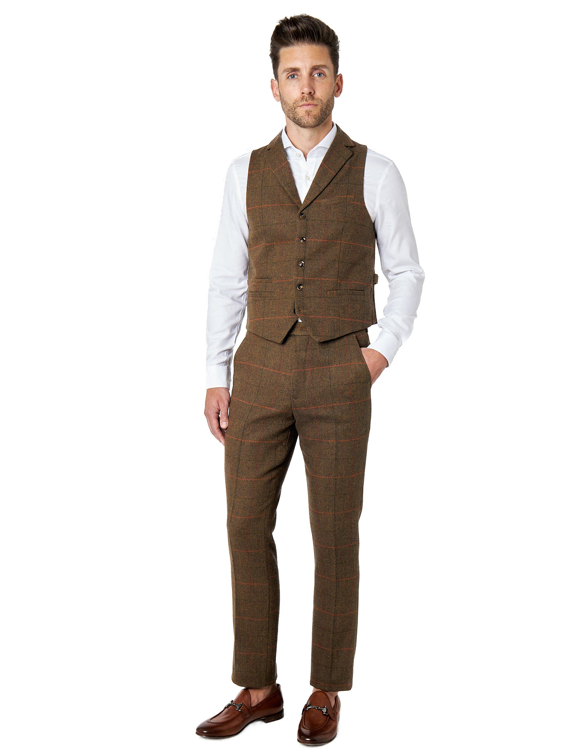 Jarvis - Brown Tweed Check Collar waistcoat