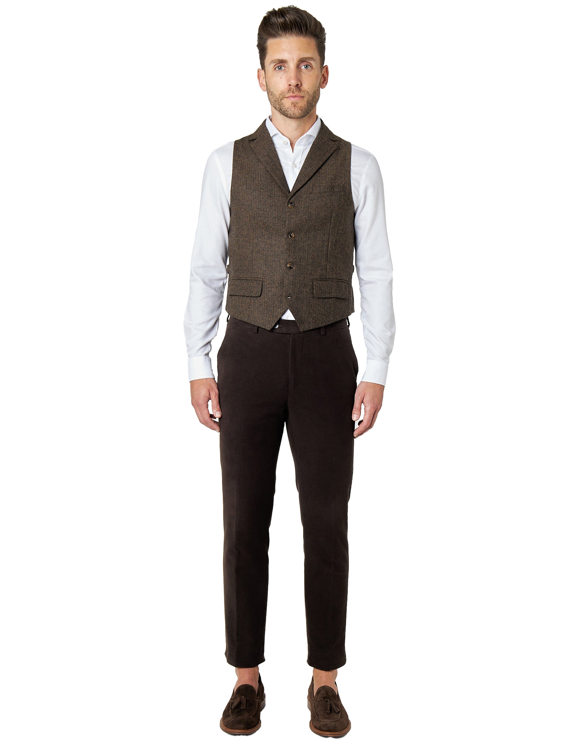 JAX - HERRINGBONE TWEED WAISTCOAT IN BROWN