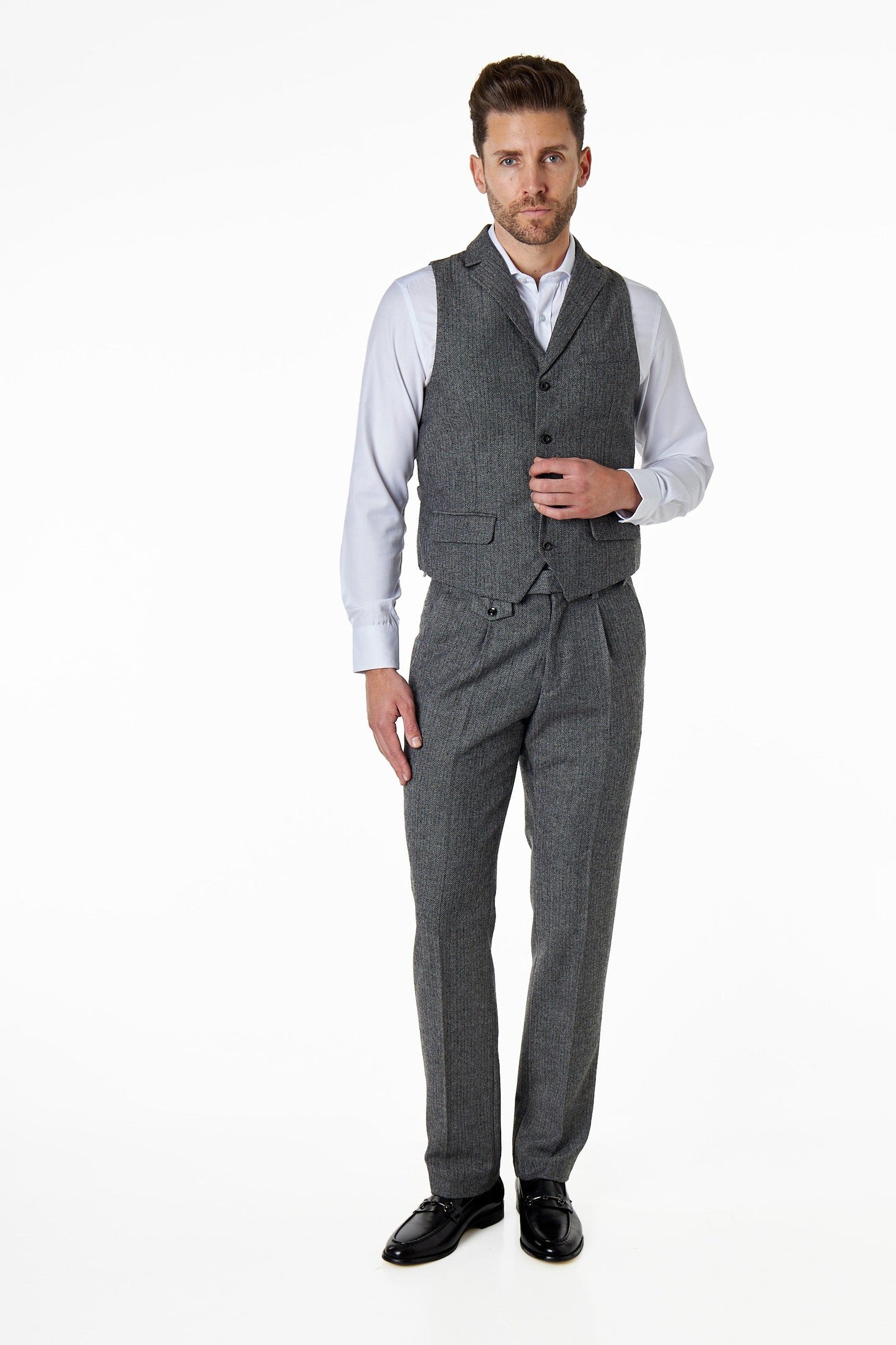 JAX - HERRINGBONE TWEED WAISTCOAT IN GREY
