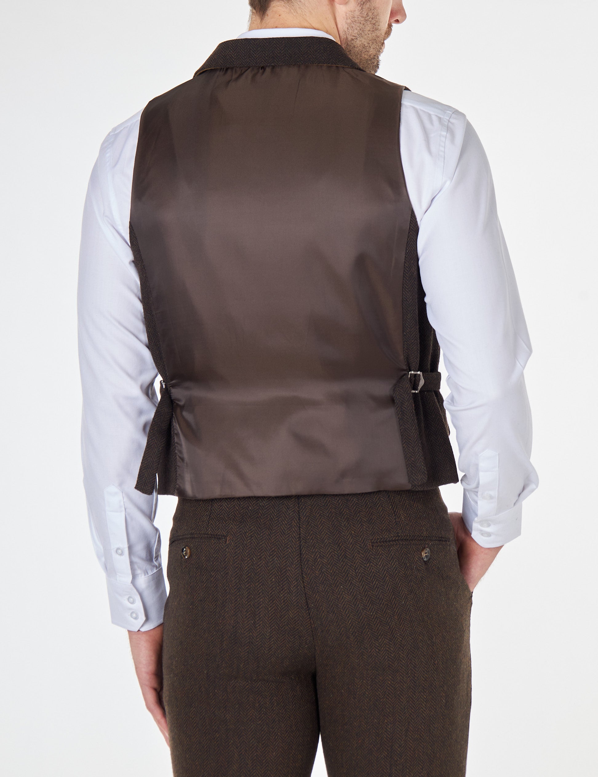 TYLER - HERRINGBONE TWEED DOUBLE BREASTED BROWN WAISTCOAT