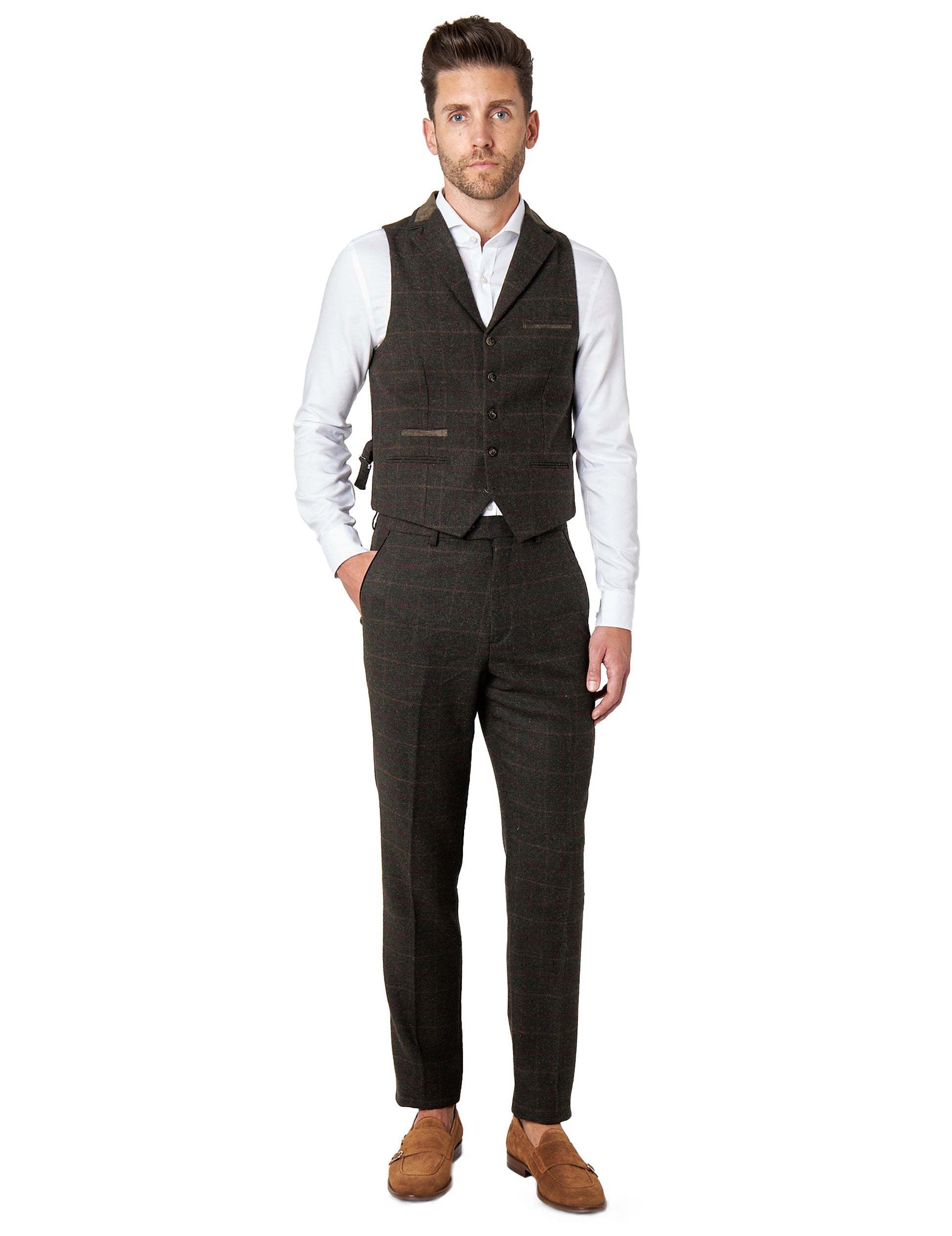 Vitori Tweed Collar Green Waistcoat
