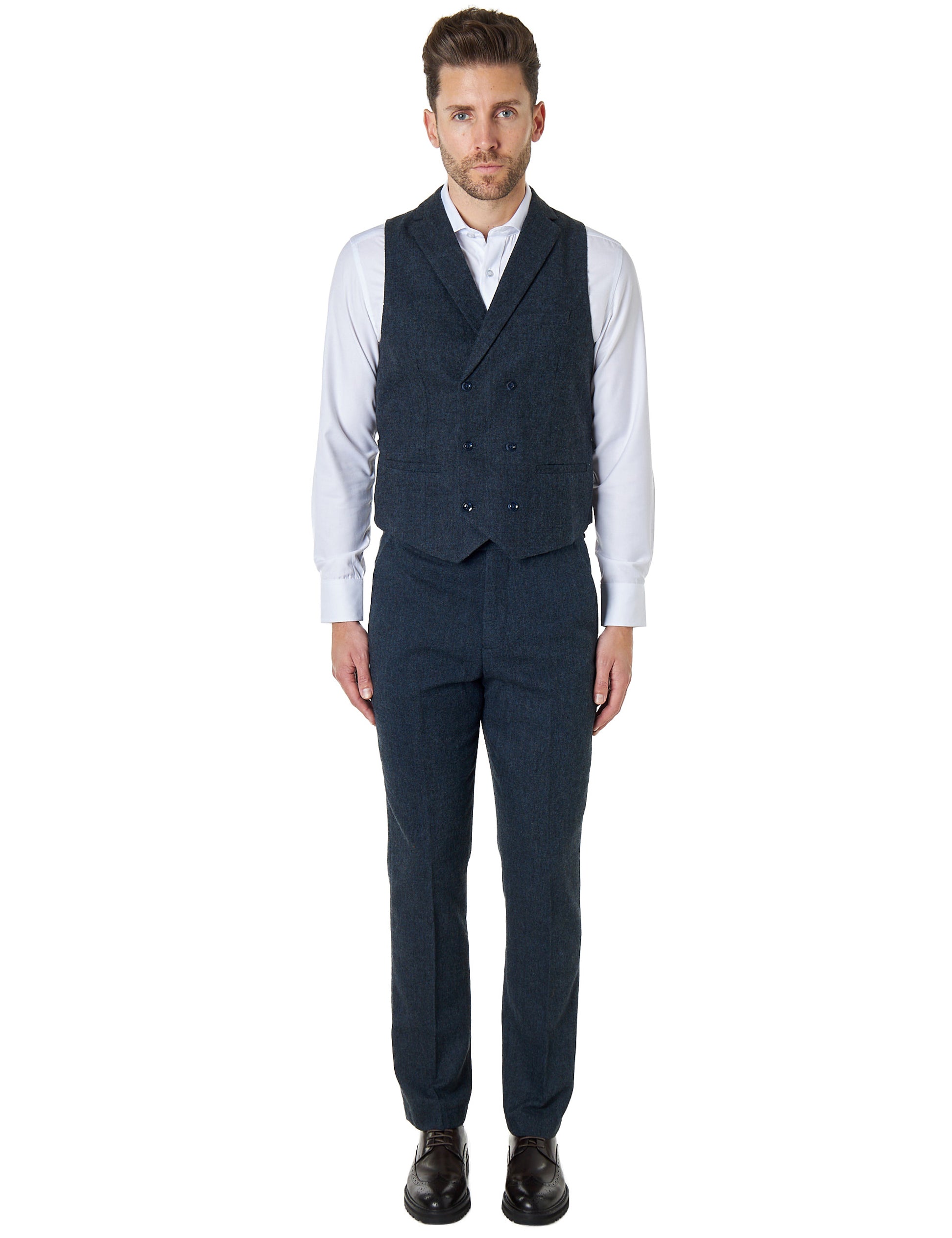 JIM - TWEED DOUBLE BREASTED BLUE WAISTCOAT
