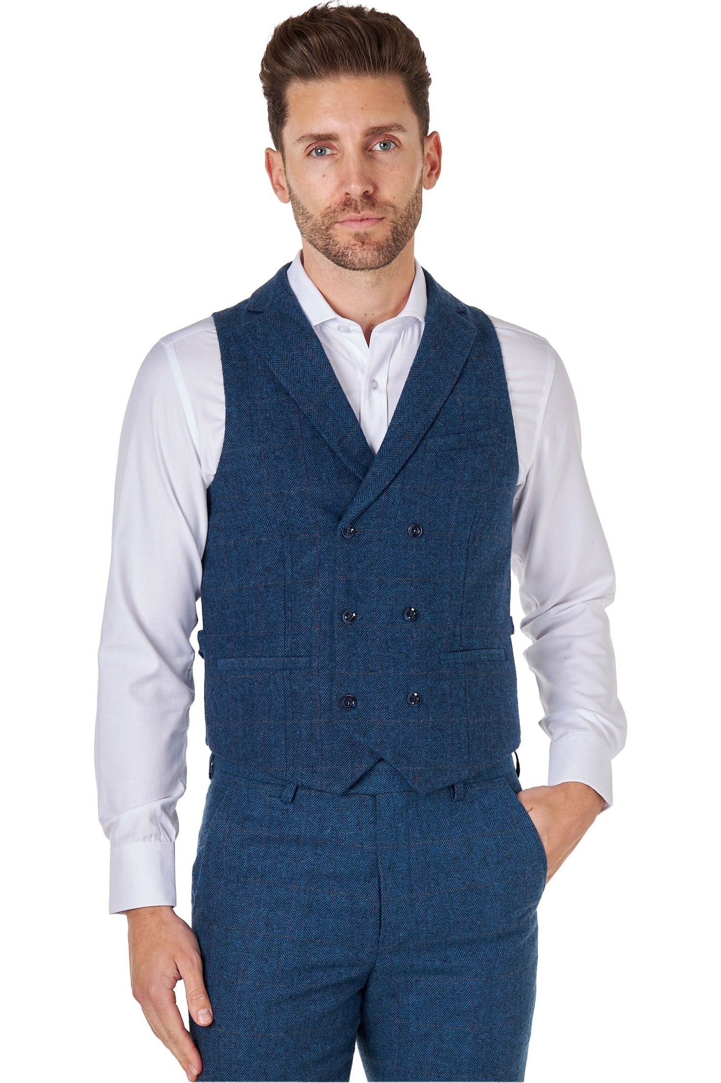 KANO – HERRINGBONE DOUBLE BREASTED NAVY WAISTCOAT