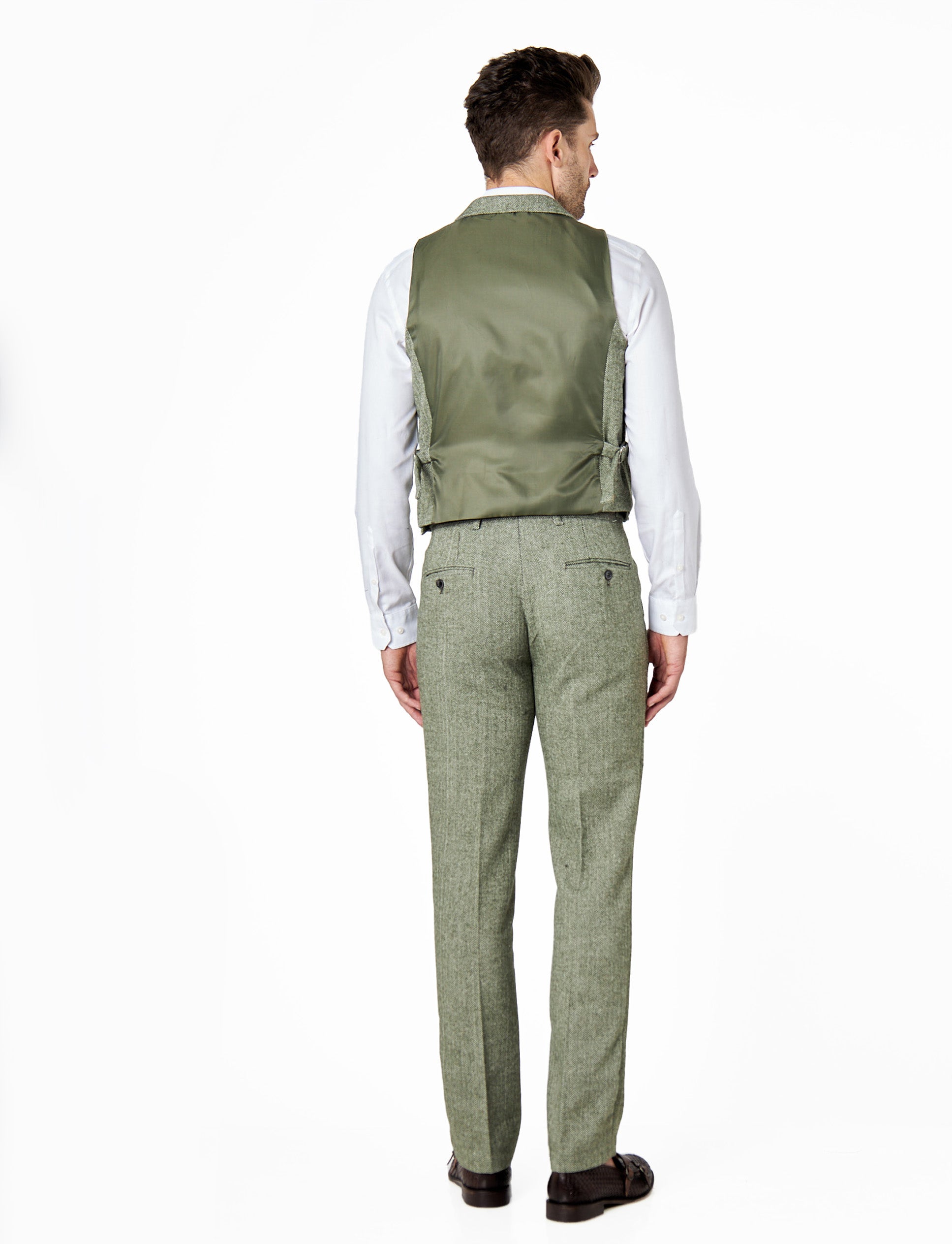 GREEN HERRINGBONE DOUBLE BREASTED WAISTCOAT