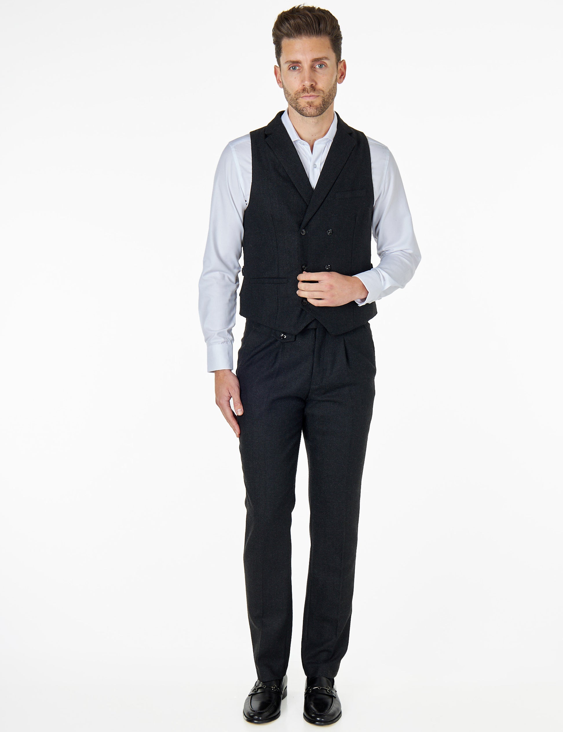 TYLER - HERRINGBONE TWEED DOUBLE BREASTED WAISTCOAT