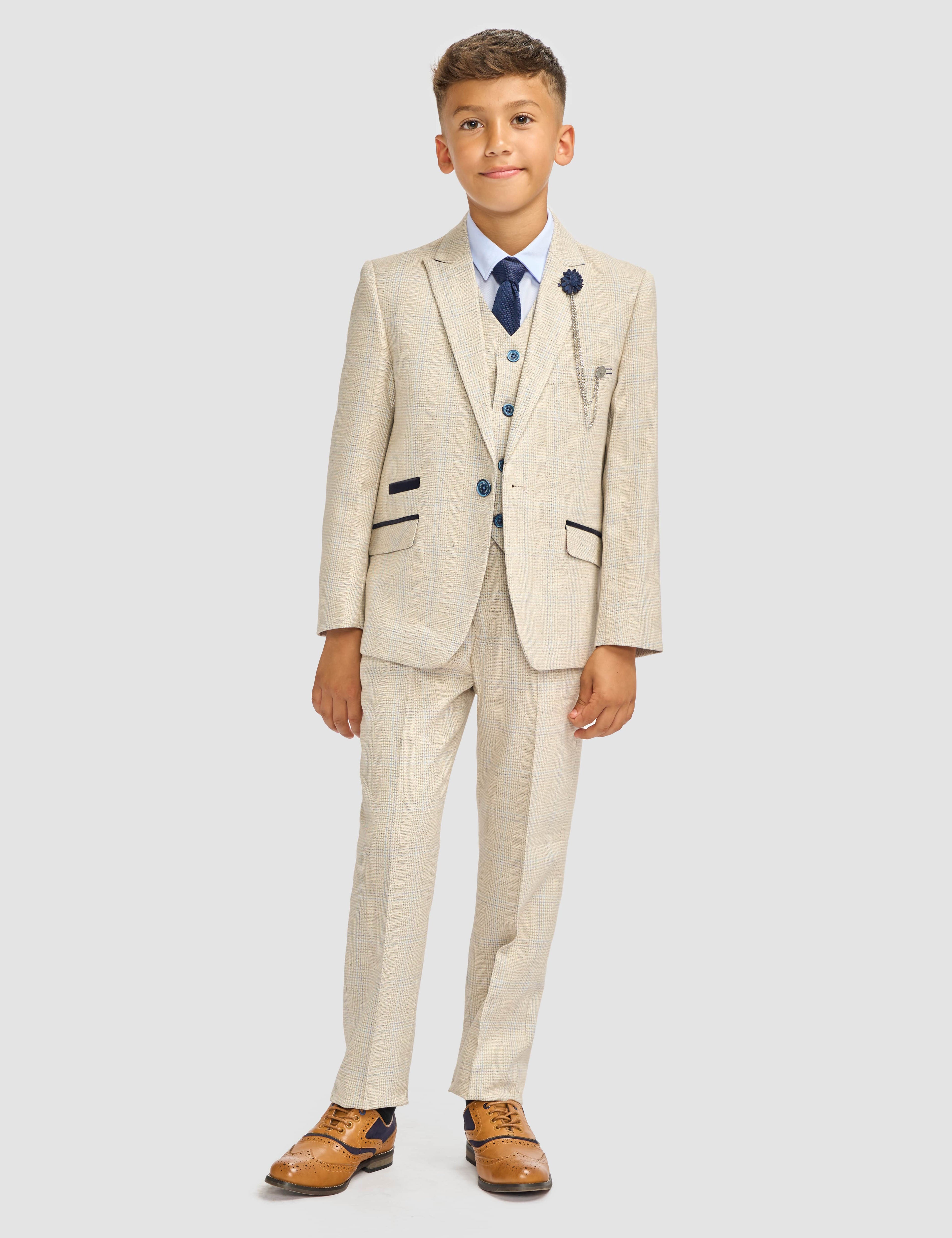 CARIDI BEIGE THREE PIECE BOYS SUIT