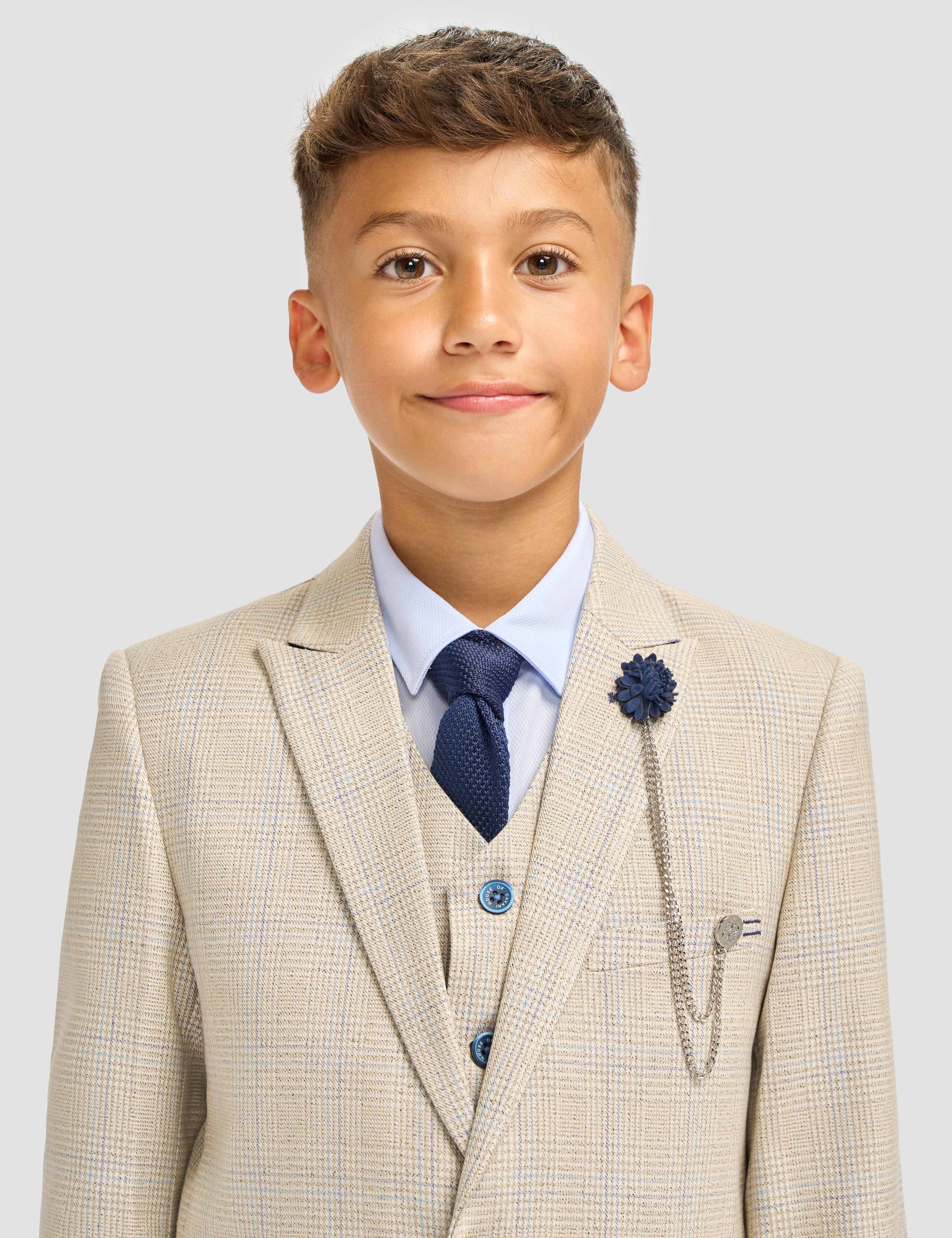 CARIDI BEIGE THREE PIECE BOYS SUIT