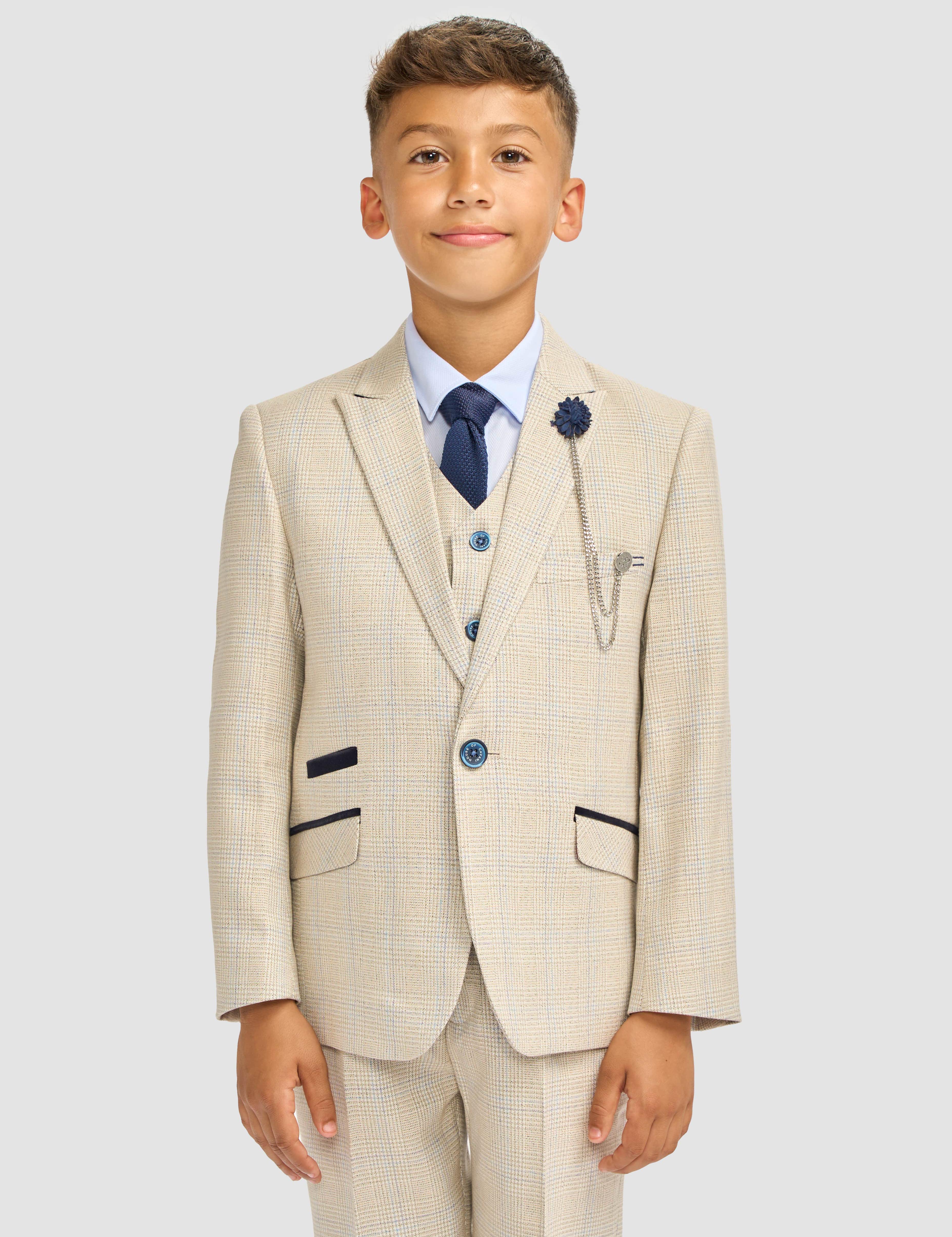 CARIDI BEIGE THREE PIECE BOYS SUIT
