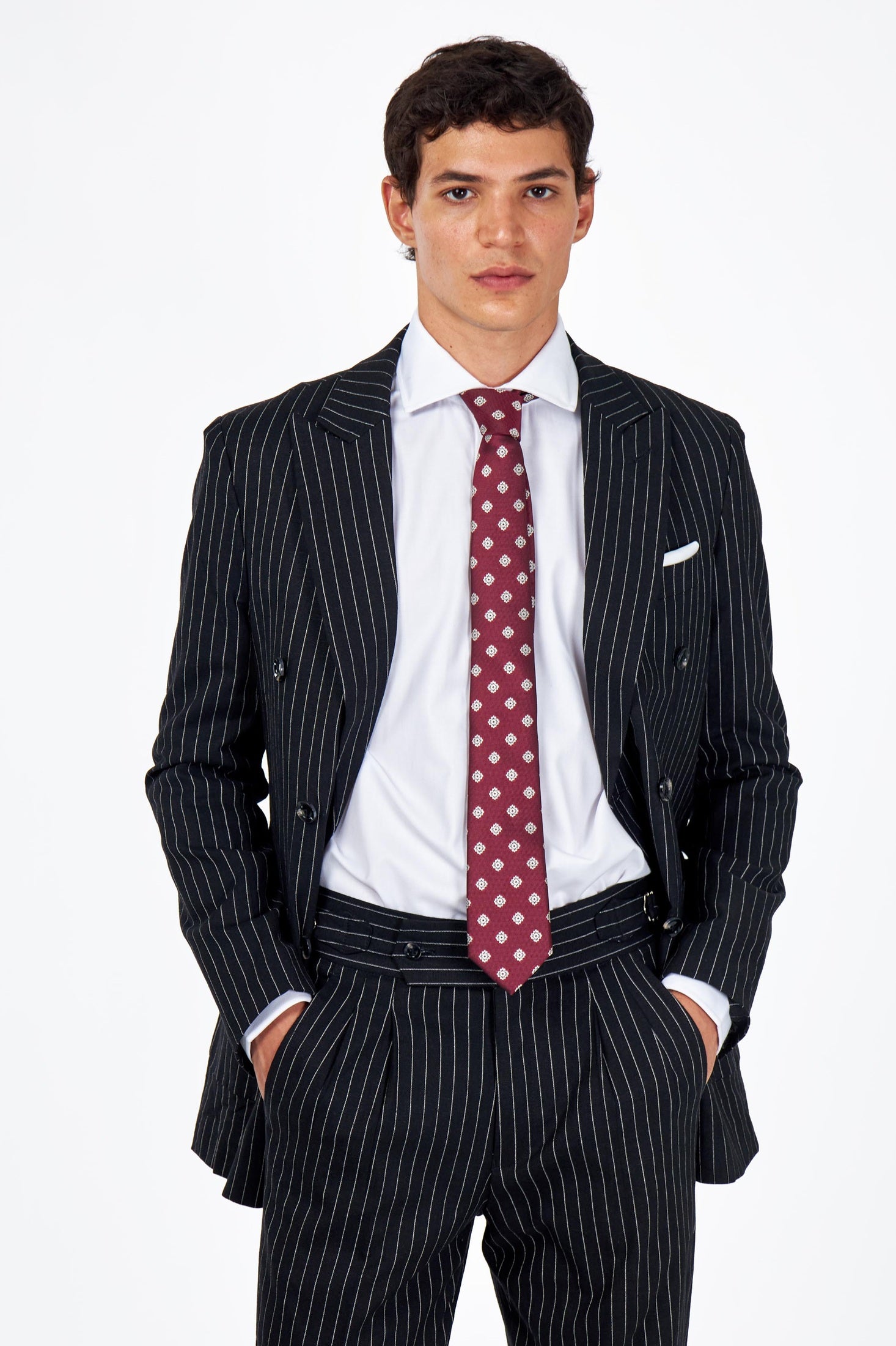 LLOYD – Double Breasted Linen Jacket In Black Pinstripes