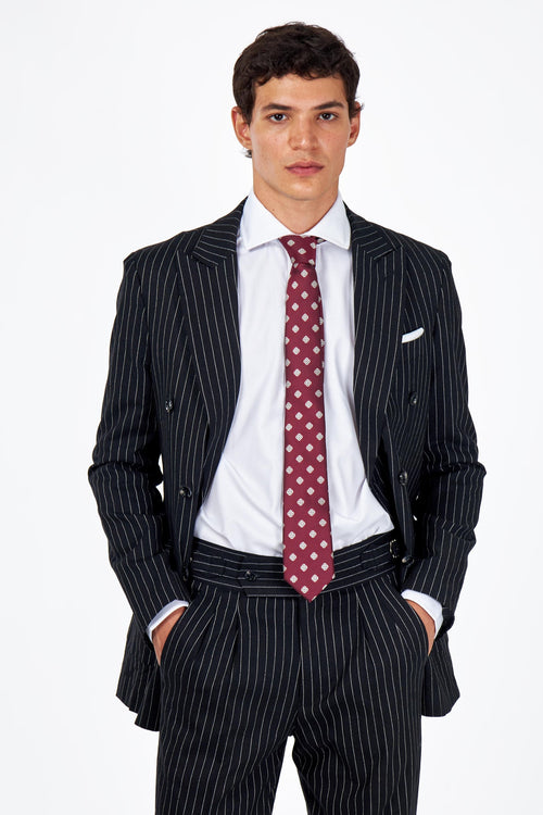LLOYD – Double Breasted Linen Jacket In Black Pinstripes