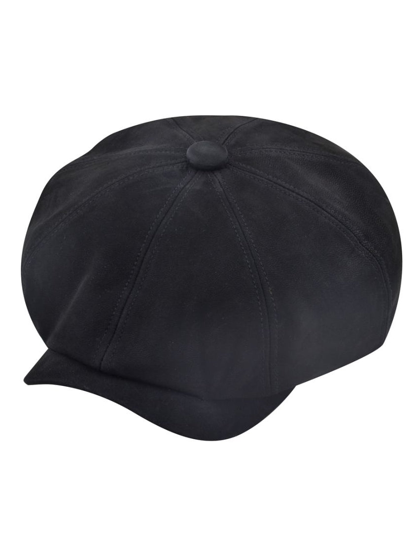 BLACK LEATHER IVY BERET BAKER BOY HAT