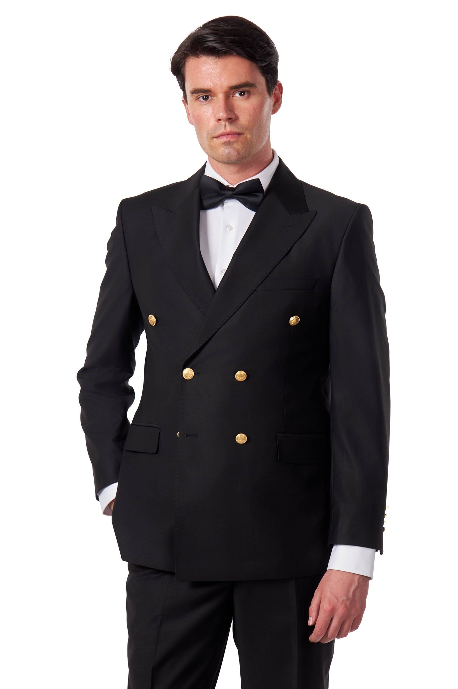 Black Slim Fit Double Breasted Tux Suit with Gold Buttons