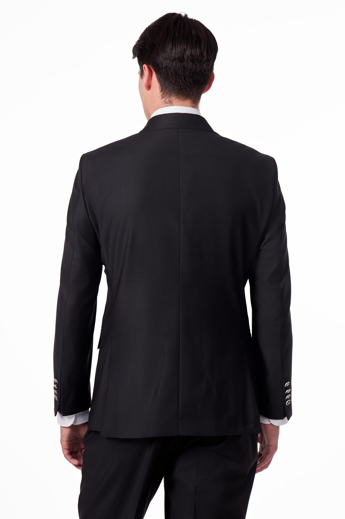 Black Slim Fit Double Breasted Tux Suit with Silver Buttons