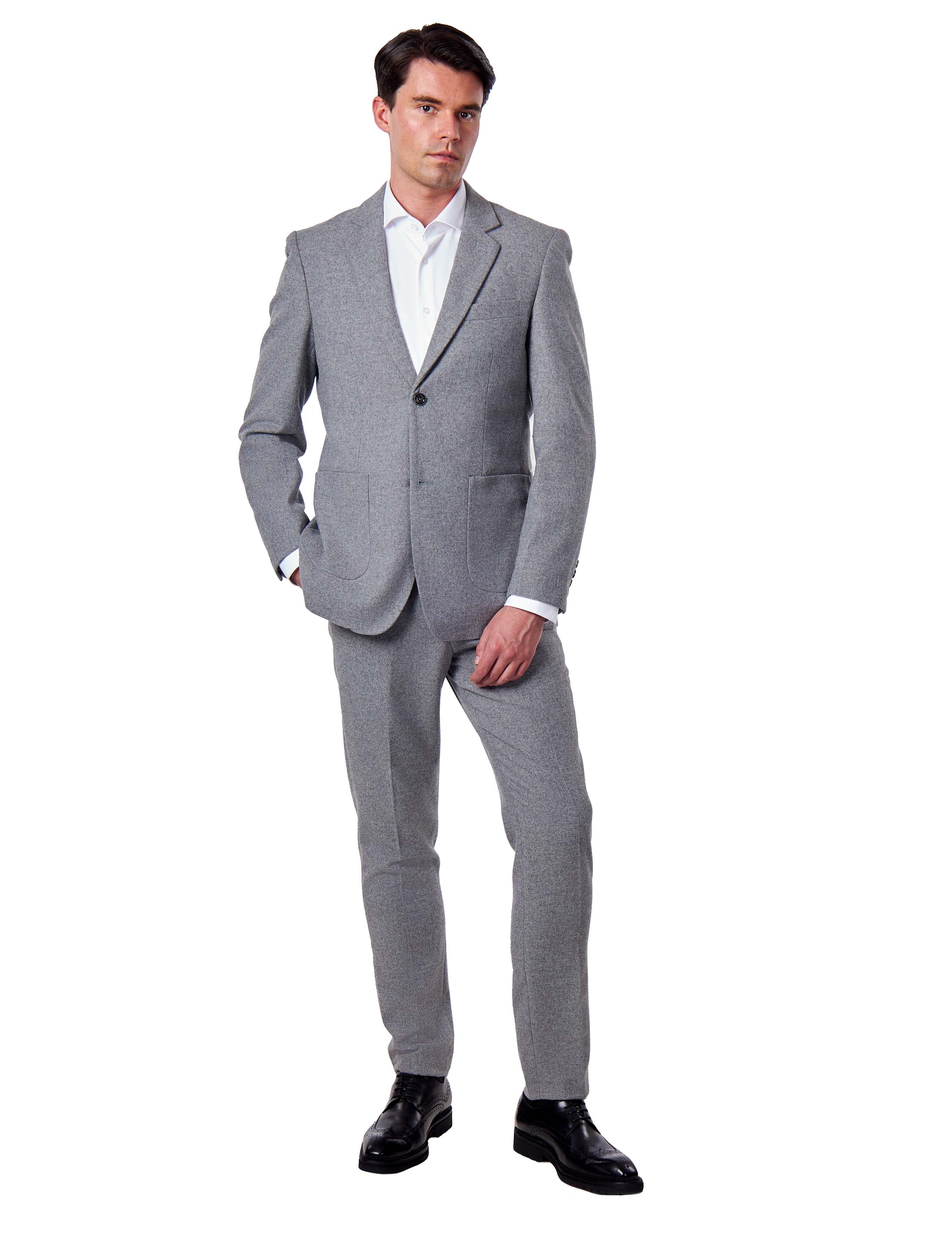 TAILORED GREY FLANNEL WOOL BLEND 2 PIECE SUIT