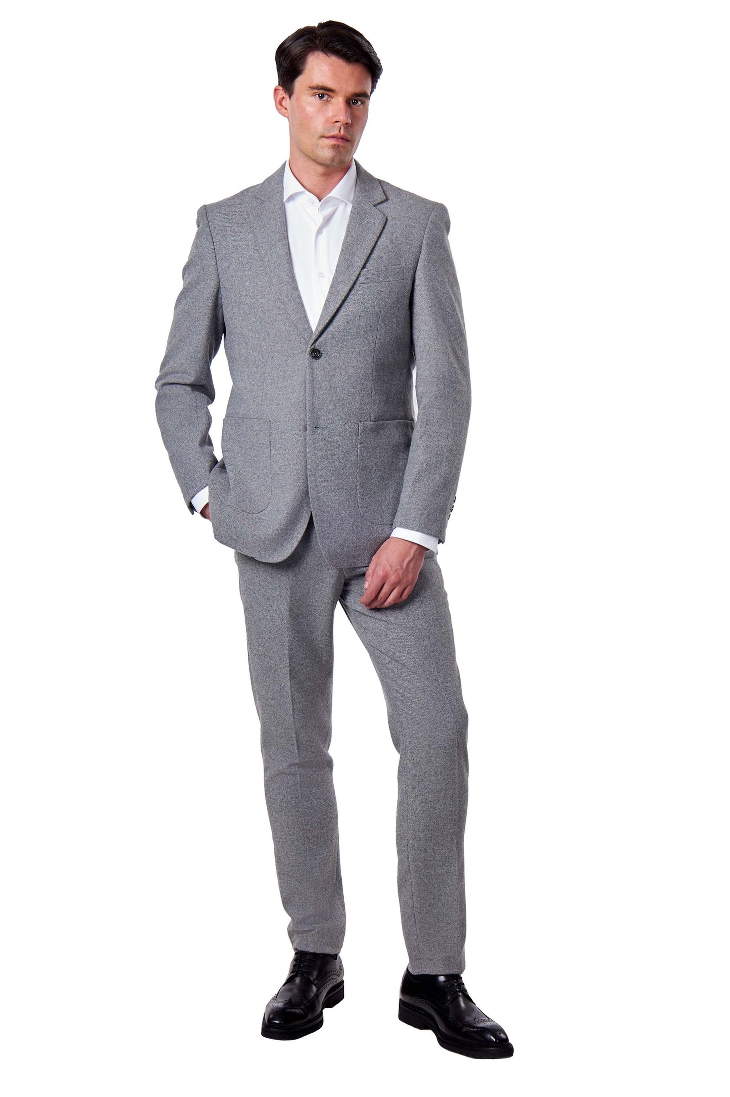 TAILORED GREY FLANNEL WOOL BLEND 2 PIECE SUIT