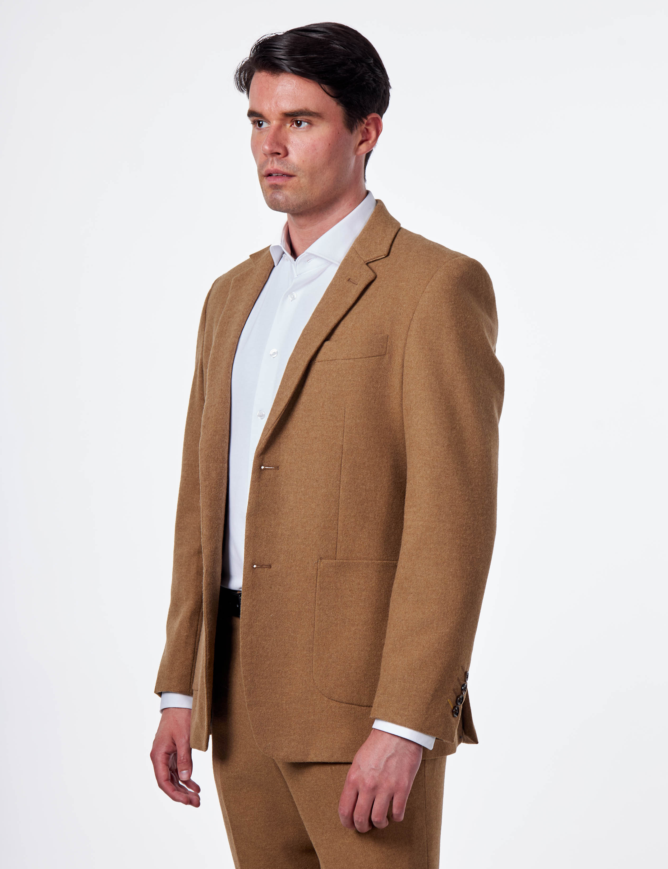 TAILORED CAMEL FLANNEL WOOL BLEND 2 PIECE SUIT