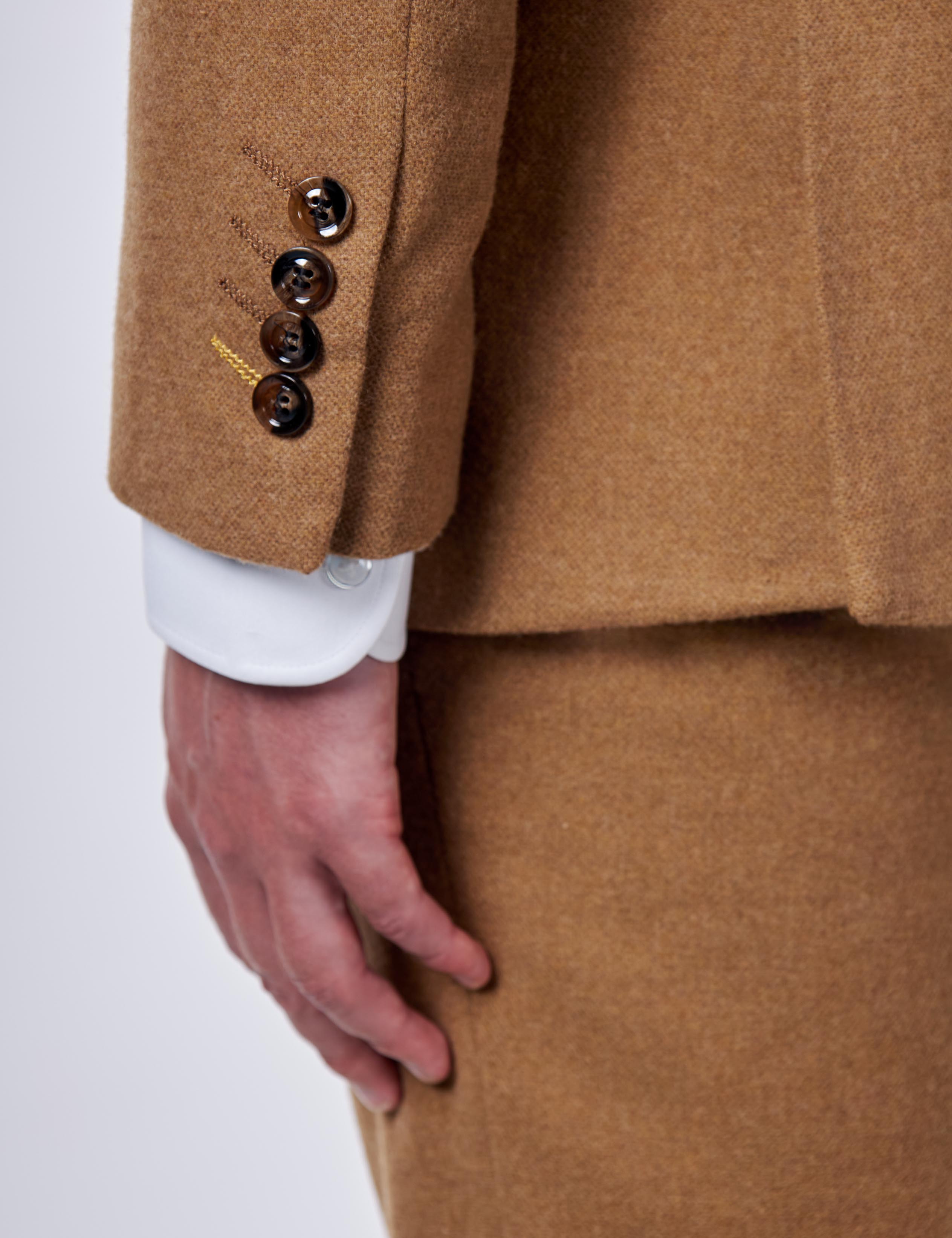 TAILORED CAMEL FLANNEL WOOL BLEND 2 PIECE SUIT