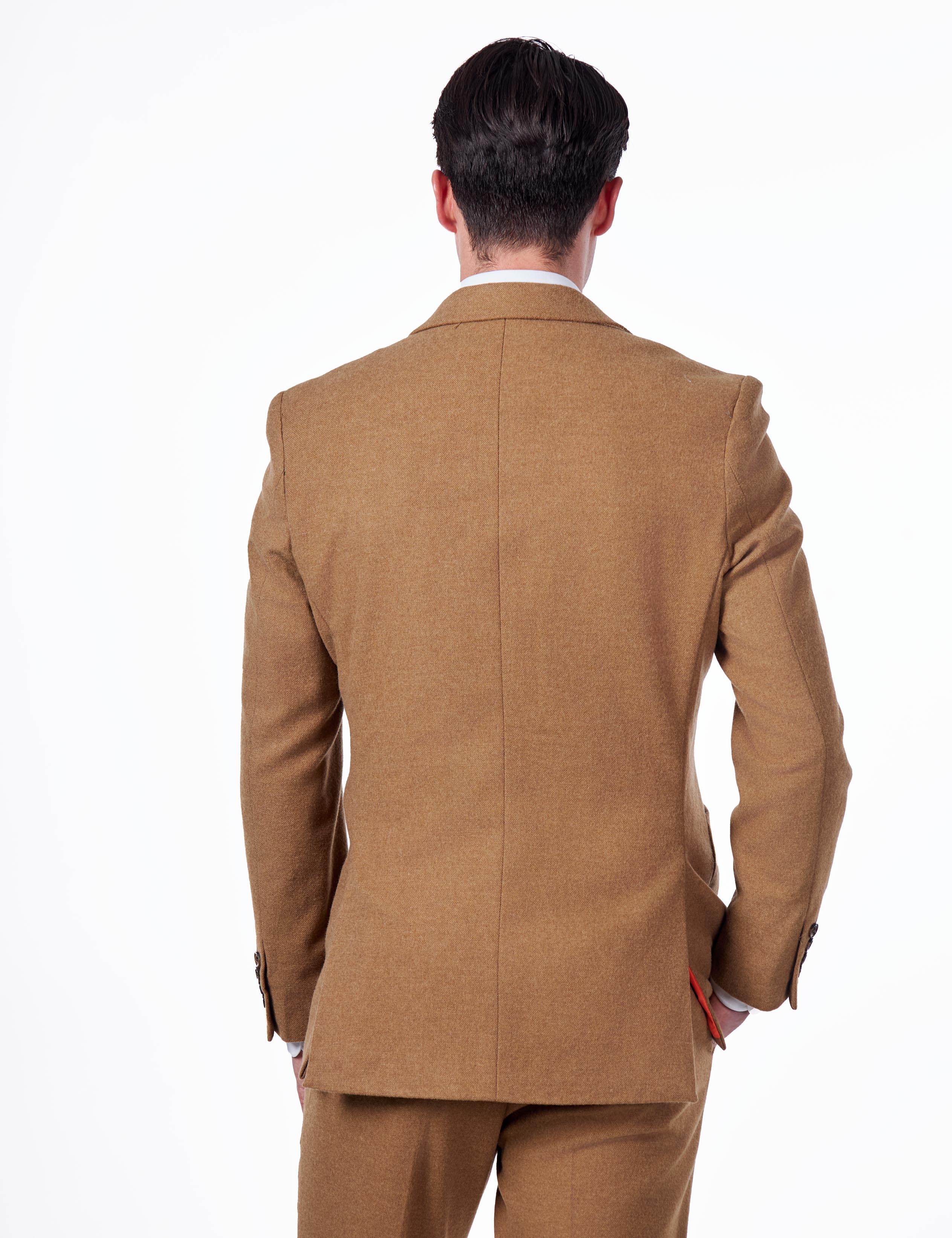 TAILORED CAMEL FLANNEL WOOL BLEND 2 PIECE SUIT