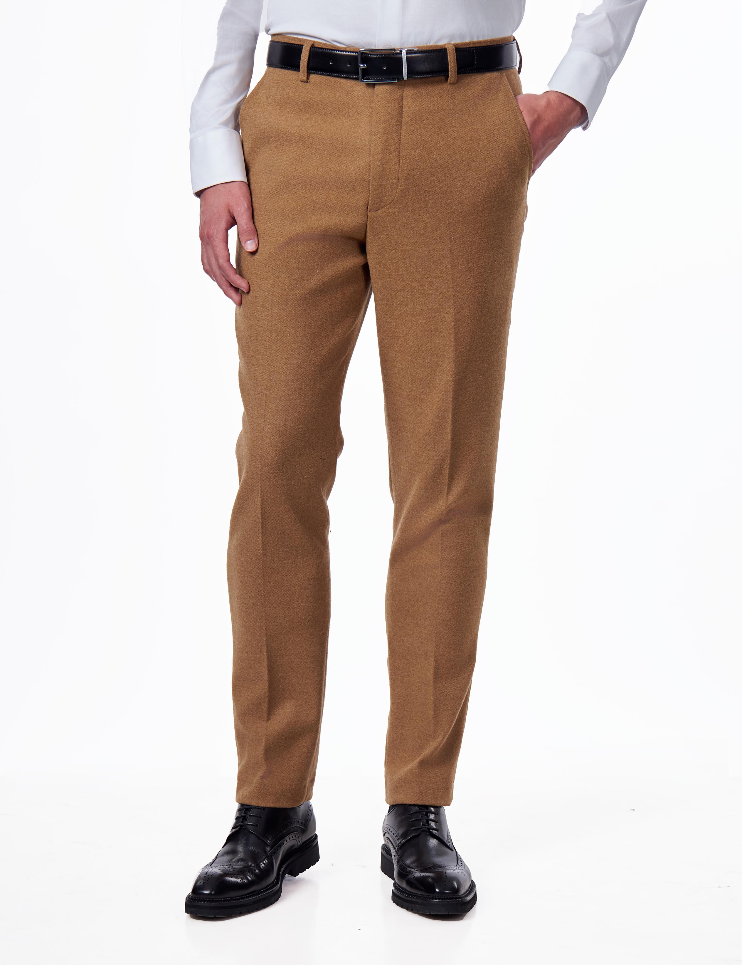 TAILORED CAMEL FLANNEL WOOL BLEND 2 PIECE SUIT