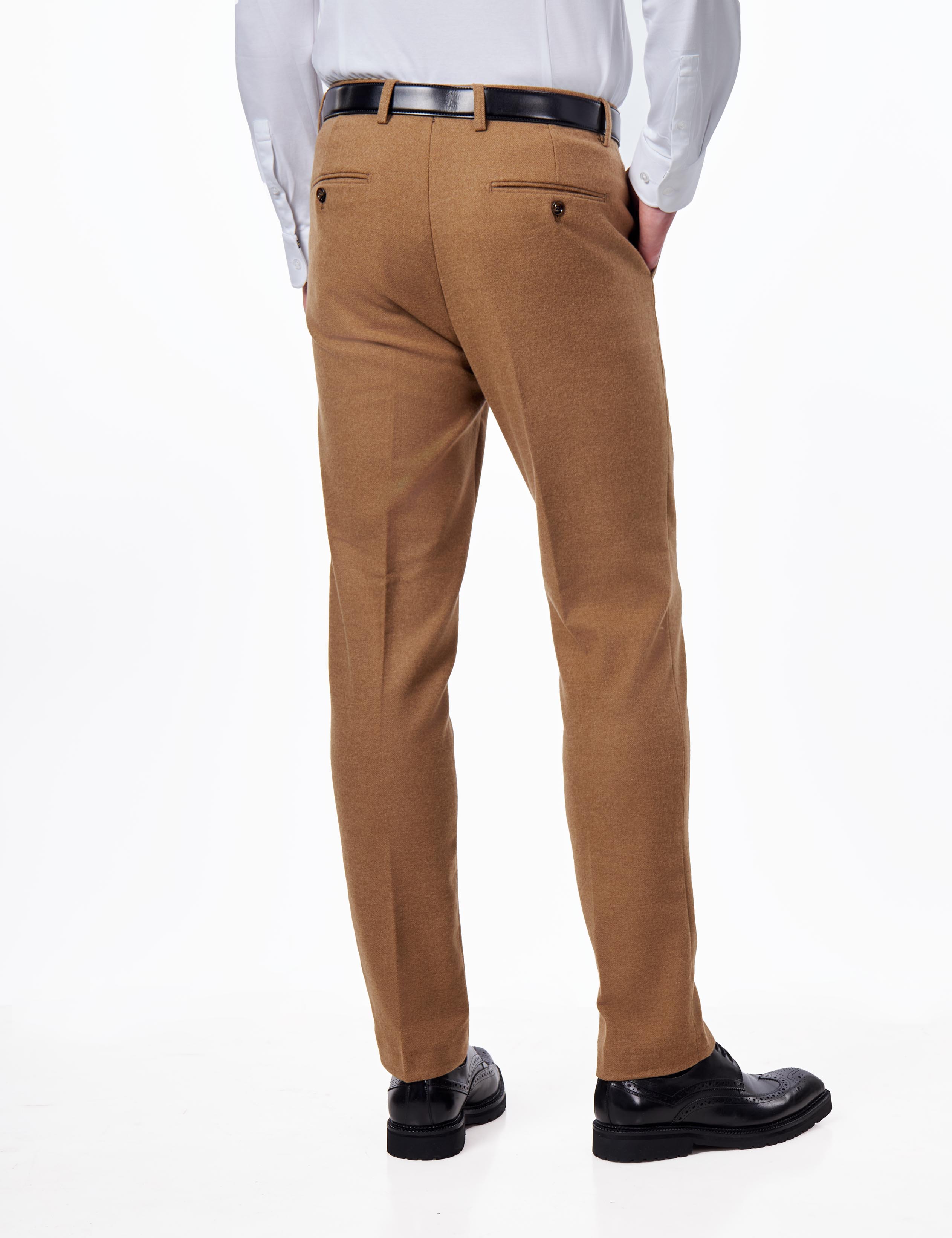 TAILORED CAMEL FLANNEL WOOL BLEND 2 PIECE SUIT