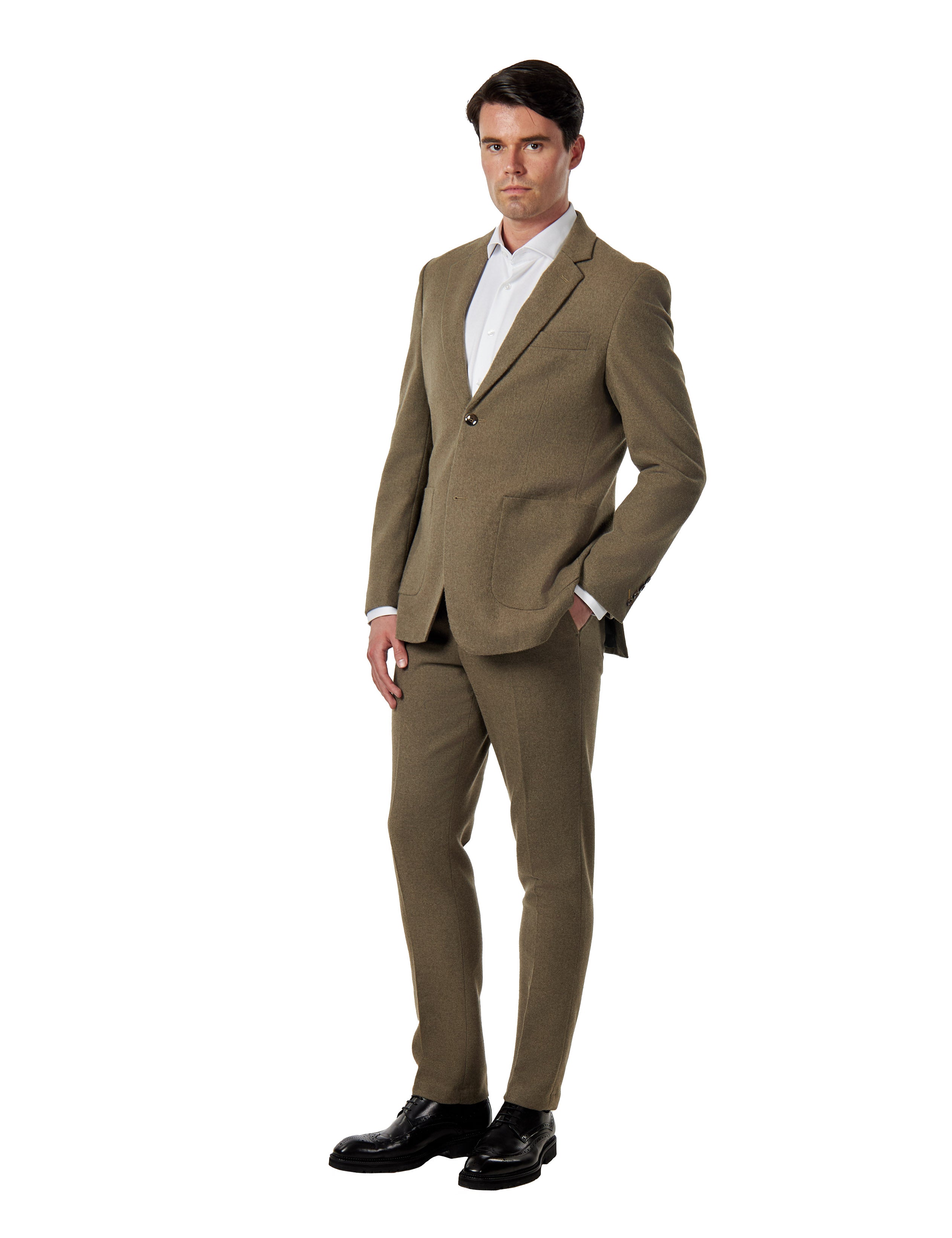TAILORED KHAKI FLANNEL WOOL BLEND 2 PIECE SUIT