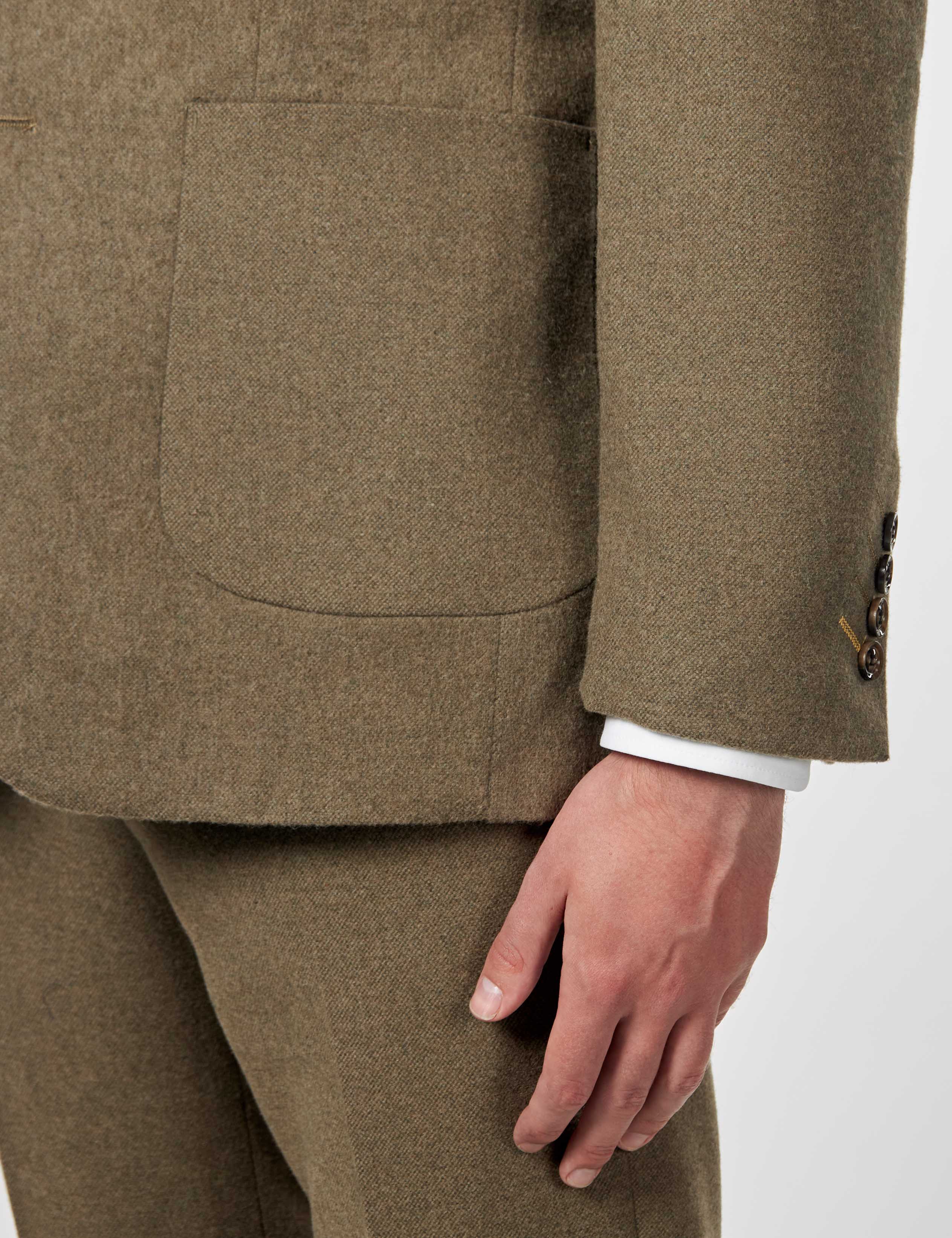 TAILORED KHAKI FLANNEL WOOL BLEND 2 PIECE SUIT