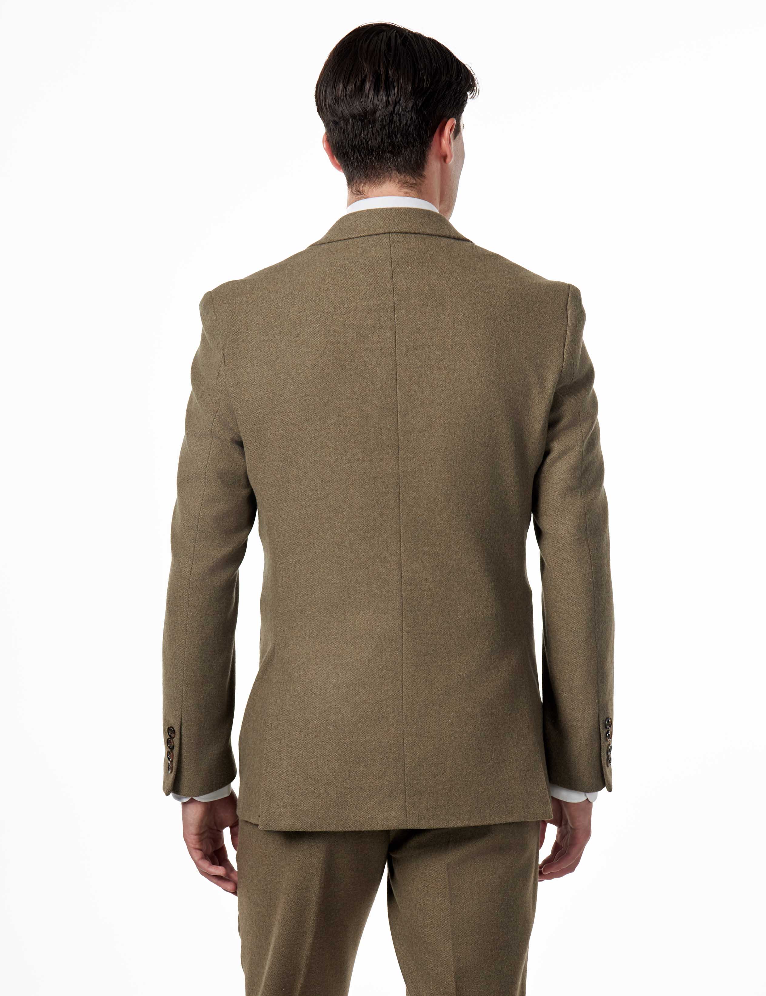 TAILORED KHAKI FLANNEL WOOL BLEND 2 PIECE SUIT