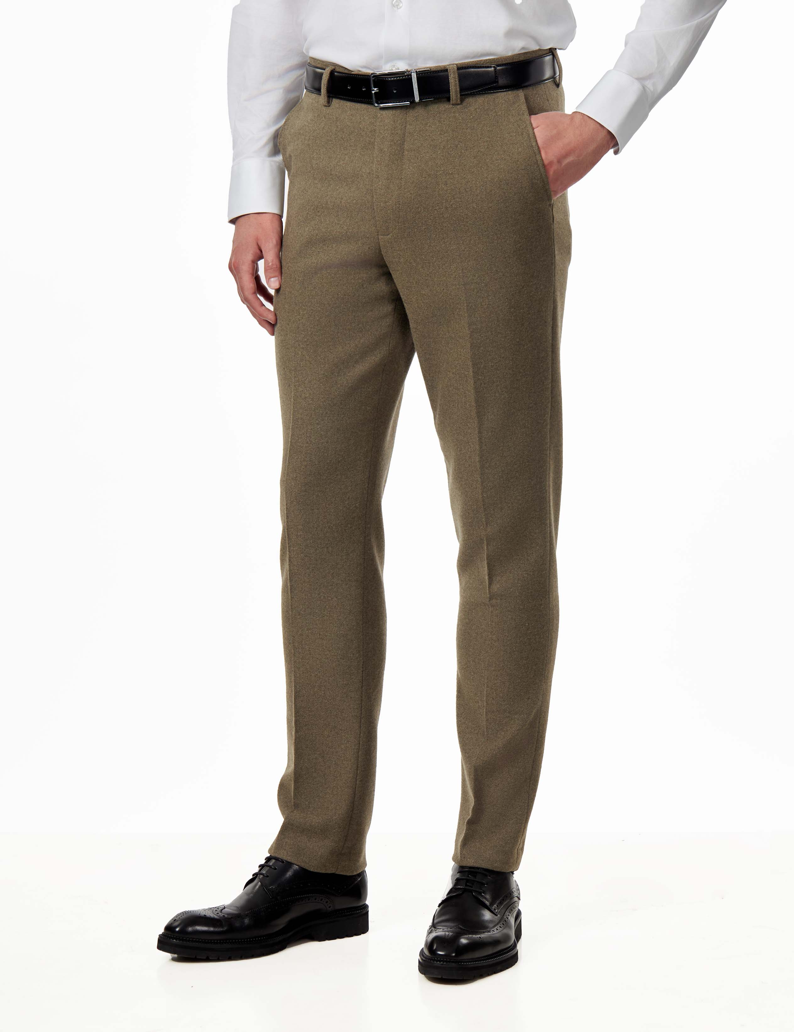 TAILORED KHAKI FLANNEL WOOL BLEND 2 PIECE SUIT