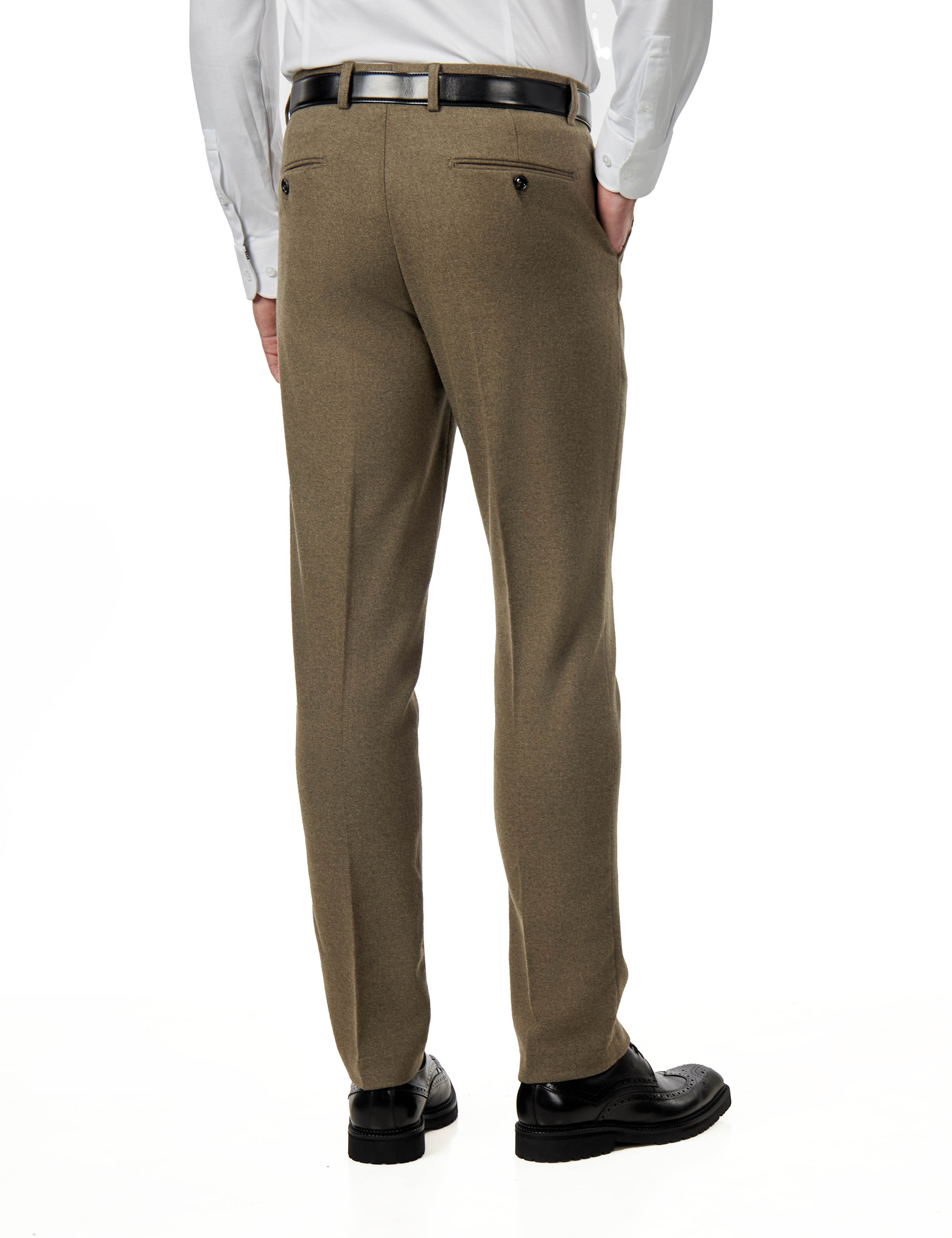 TAILORED KHAKI FLANNEL WOOL BLEND 2 PIECE SUIT