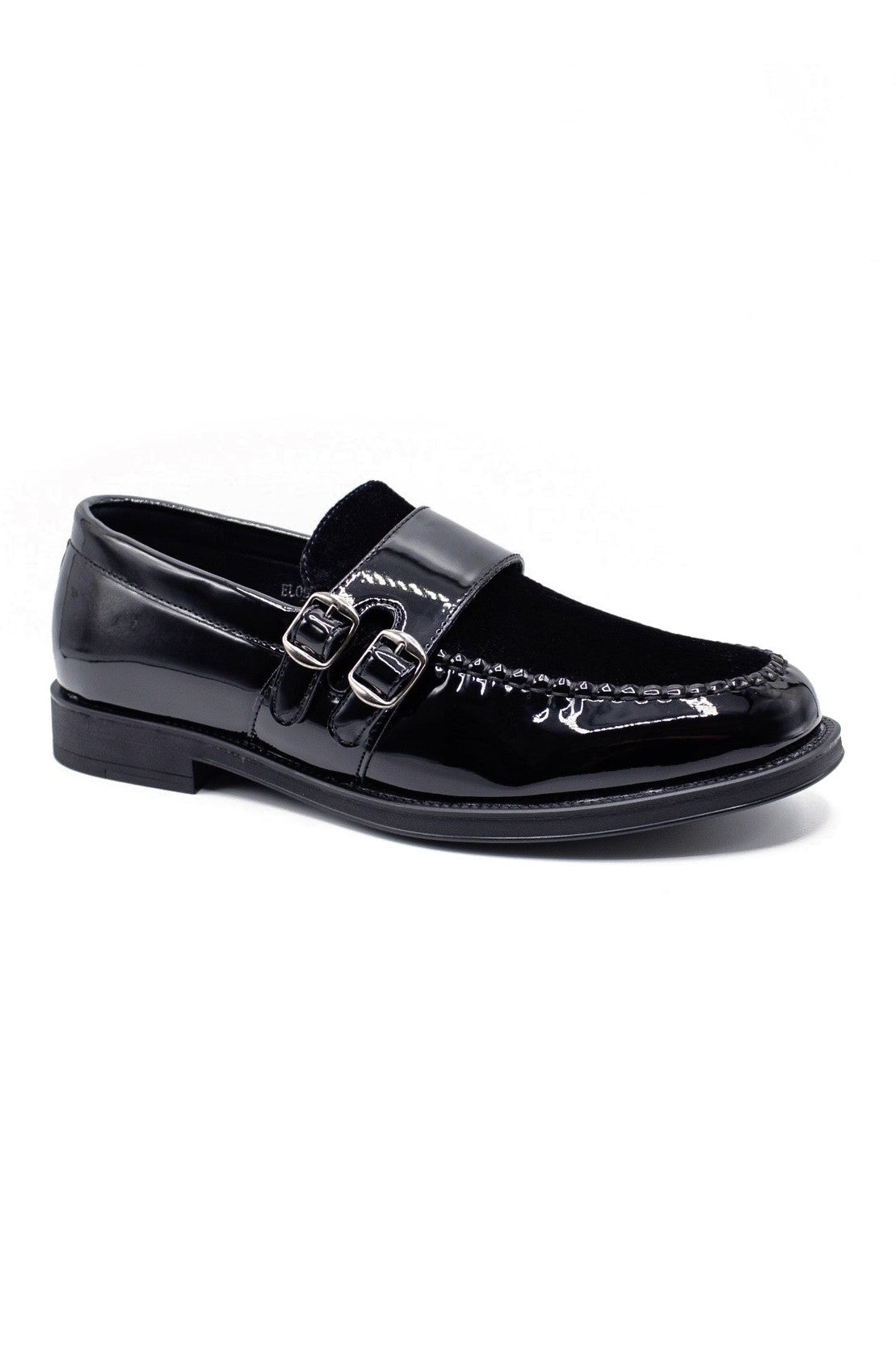 BLACK PATENT SHINY DOUBLE MONK SHOES
