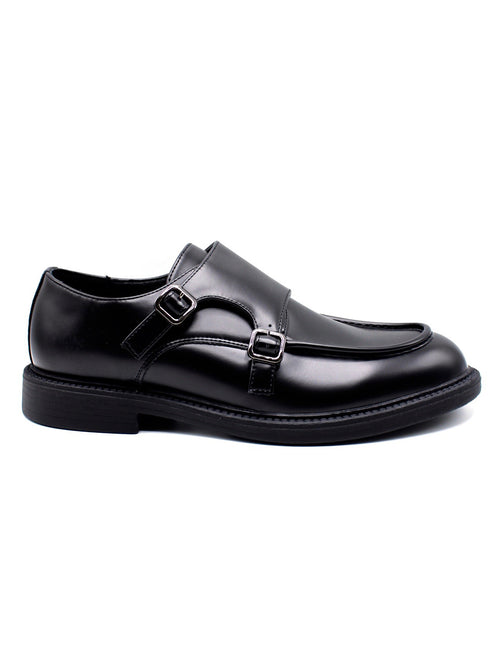 Men’s Black Double Monk Strap Moc Toe Shoes