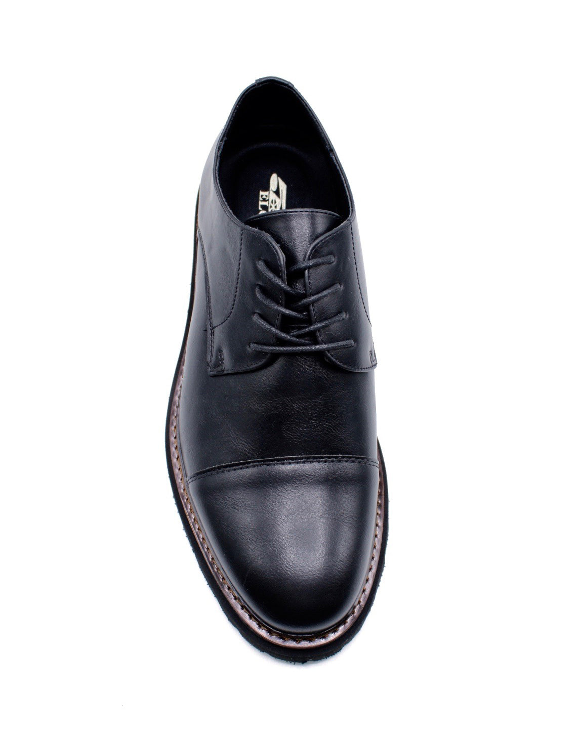 Men’s Round Toe Cap Derby Shoes, Rugged Sole - Black