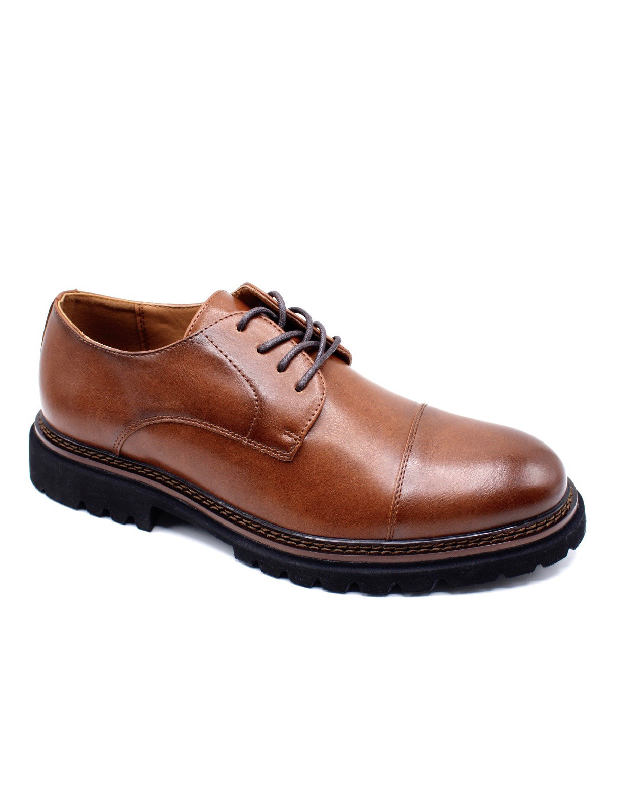 Mens Brown Round Toe Cap Derby Shoes, Rugged Sole