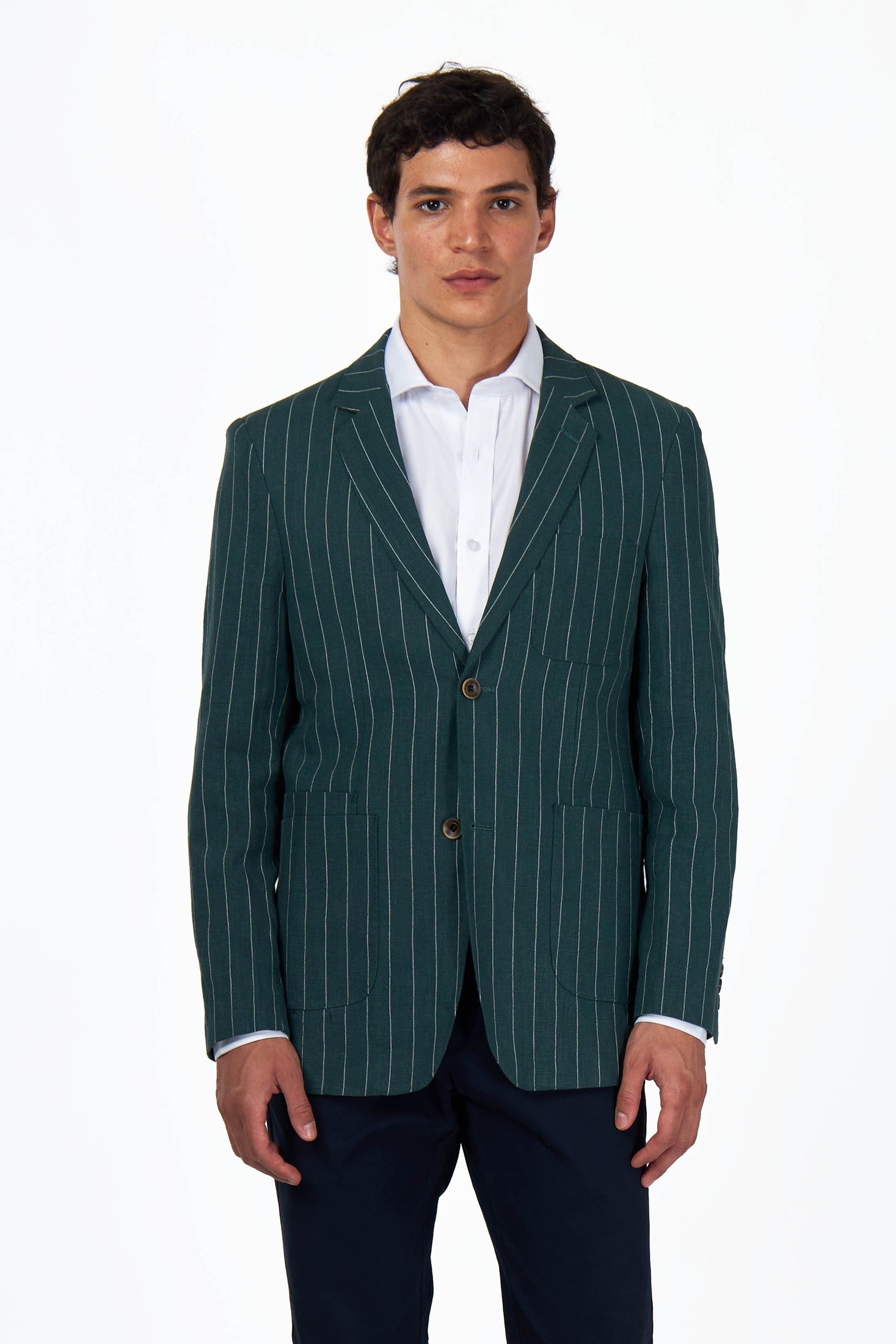 EDWIN - Green Tailored Pinstripe Linen Blazer