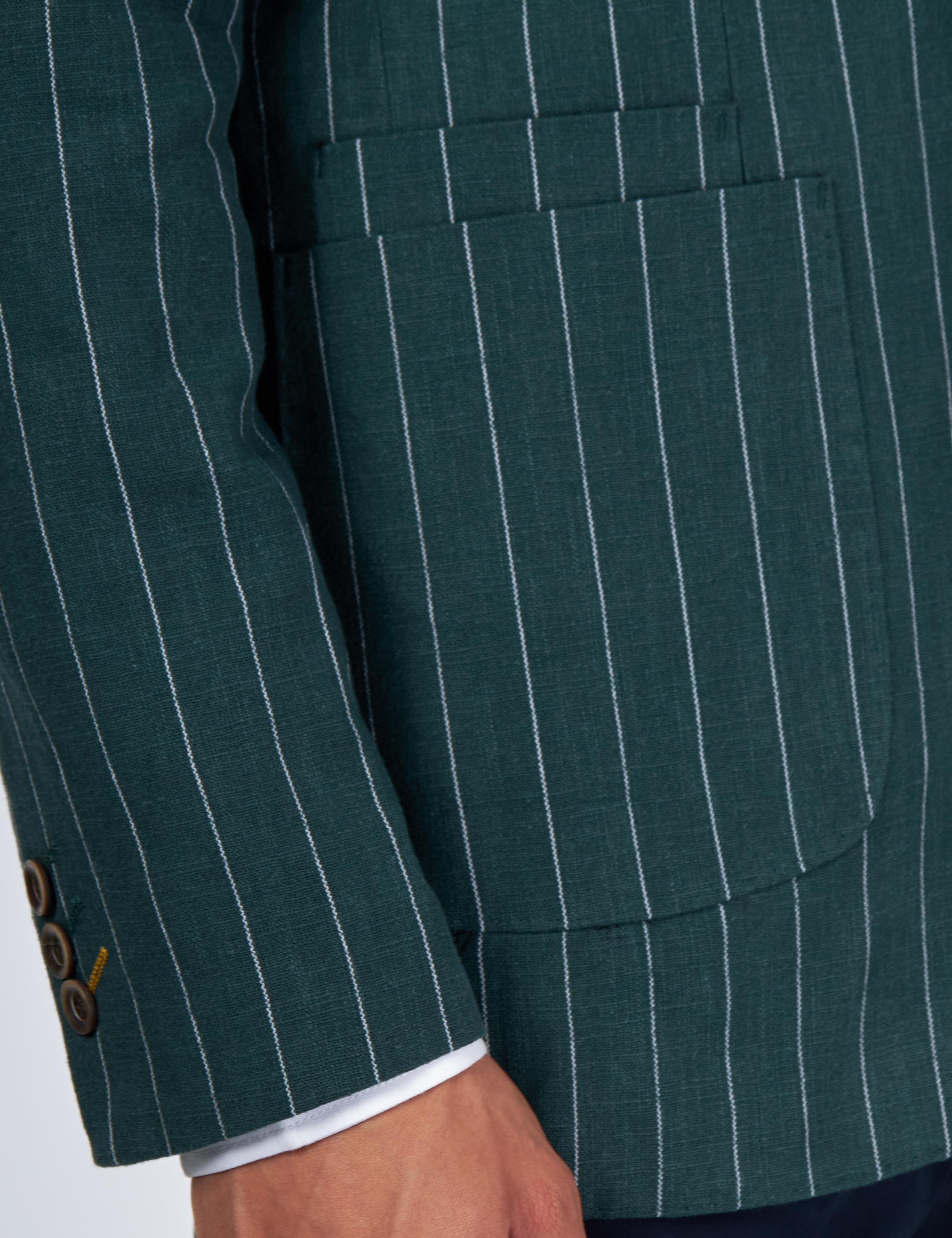 EDWIN - Green Tailored Pinstripe Linen Blazer