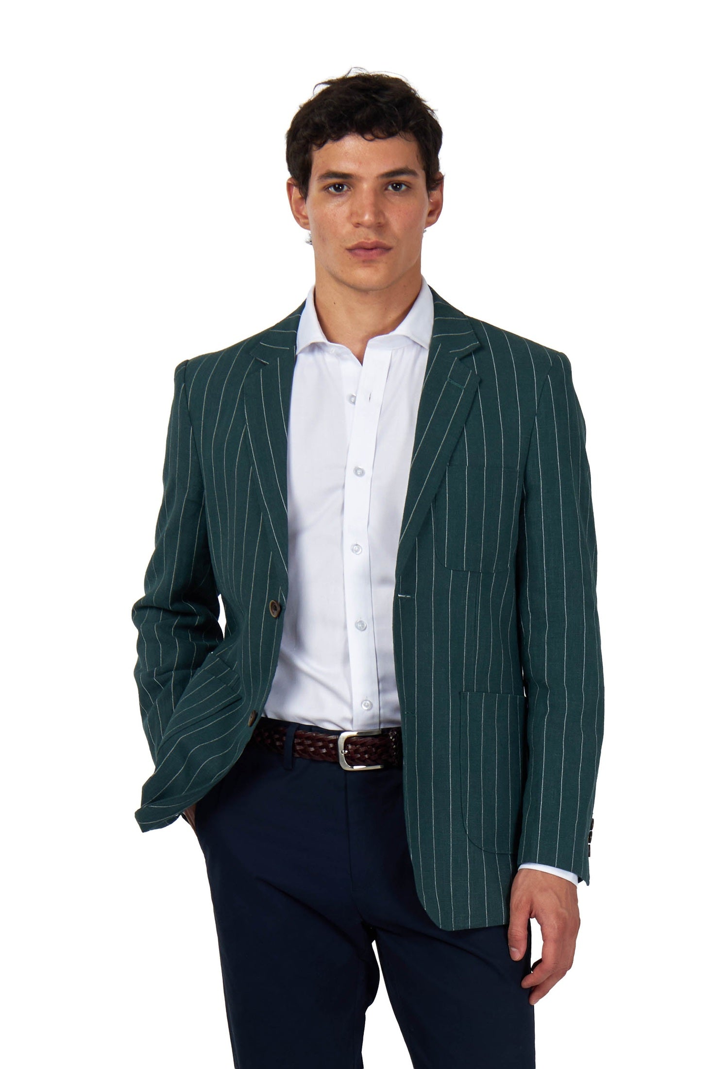 EDWIN - Green Tailored Pinstripe Linen Blazer