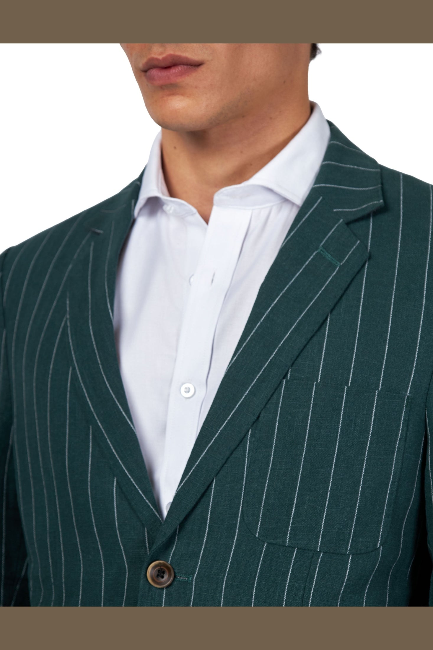 EDWIN - Green Tailored Pinstripe Linen Blazer