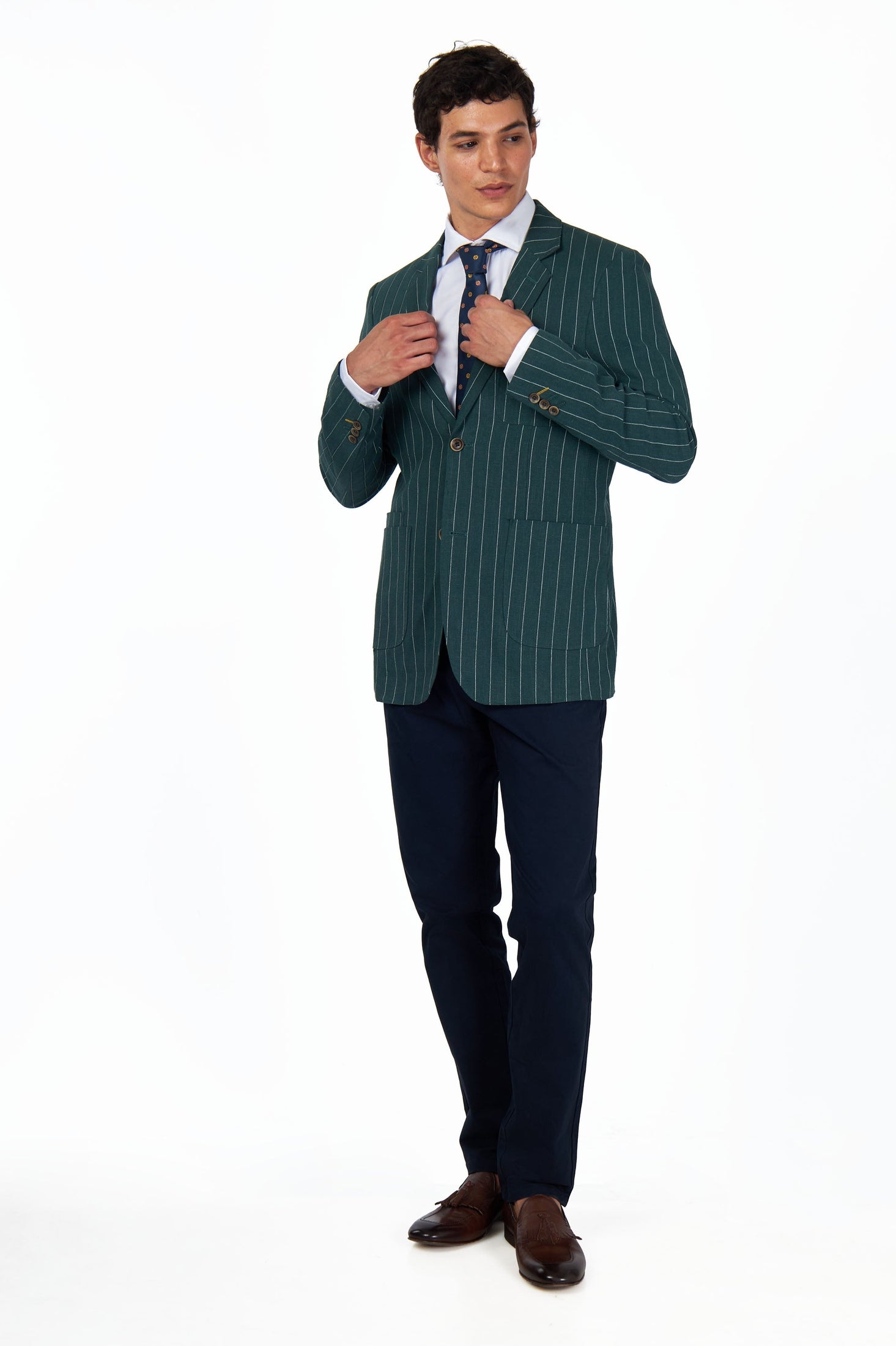 EDWIN - Green Tailored Pinstripe Linen Blazer